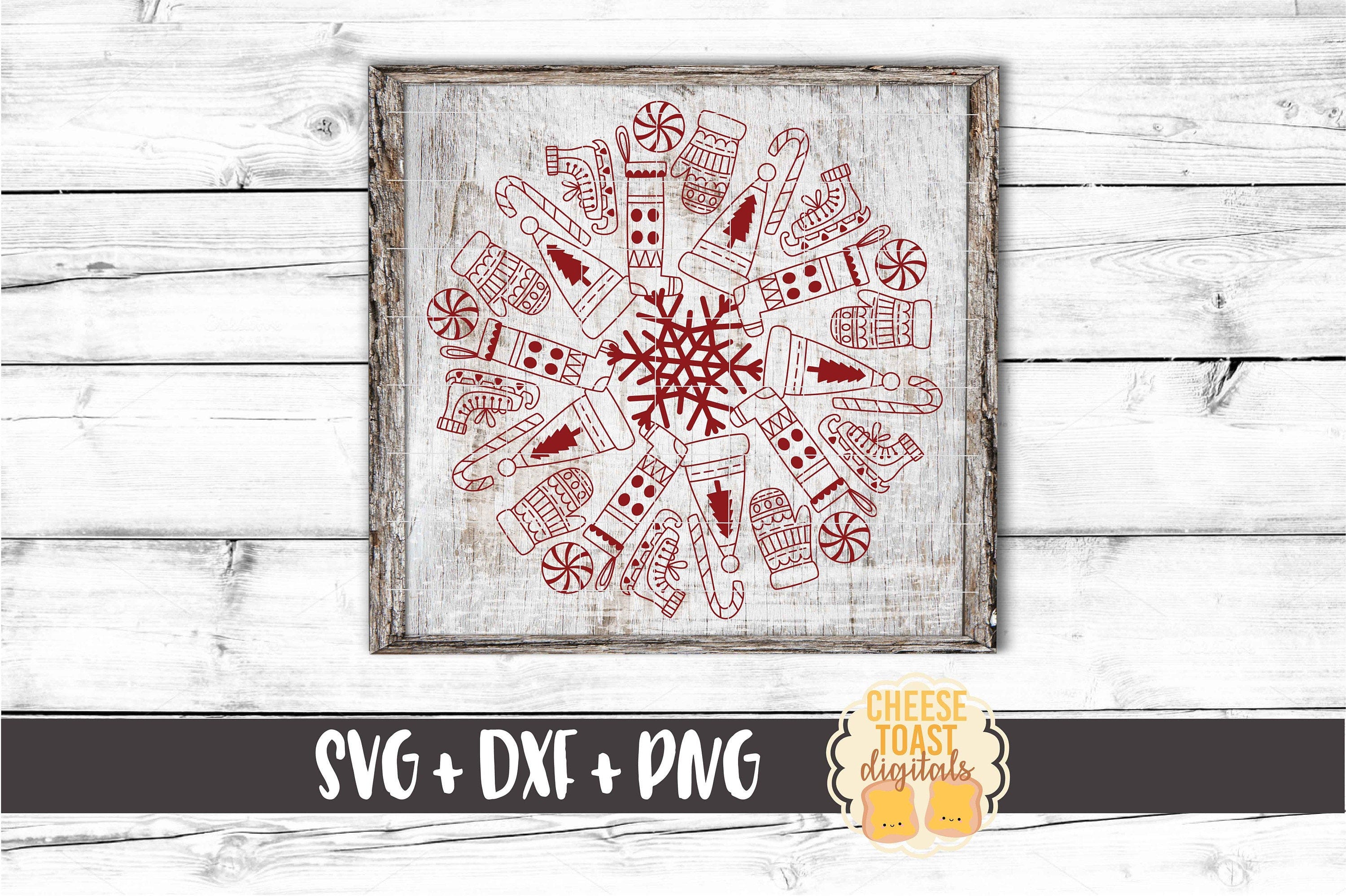 Christmas Fun Mandala SVG PNG DXF Cut Files, Christmas Mandala, Stocking, Winter Monogram, Snowflake, Winter Hat, Cricut, Silhouette