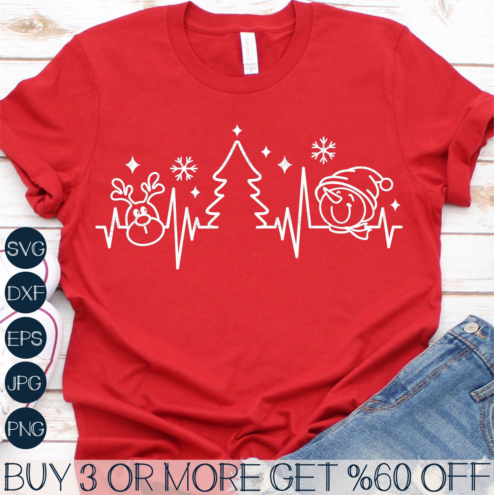 Christmas Heartbeat SVG, Snowman SVG, Christmas Tree SVG, Funny Christmas Svg, Reindeer Png, Files for Cricut, Sublimation Designs Downloads