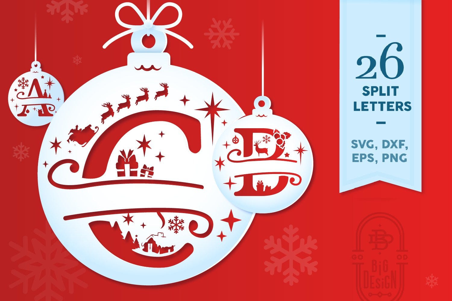 Round Christmas Monogram SVG, Christmas Bauble Ornament SVG Cricut, Christmas Split Letter SVG, Christmas Glowforge Laser Cut Svg, Santa Svg