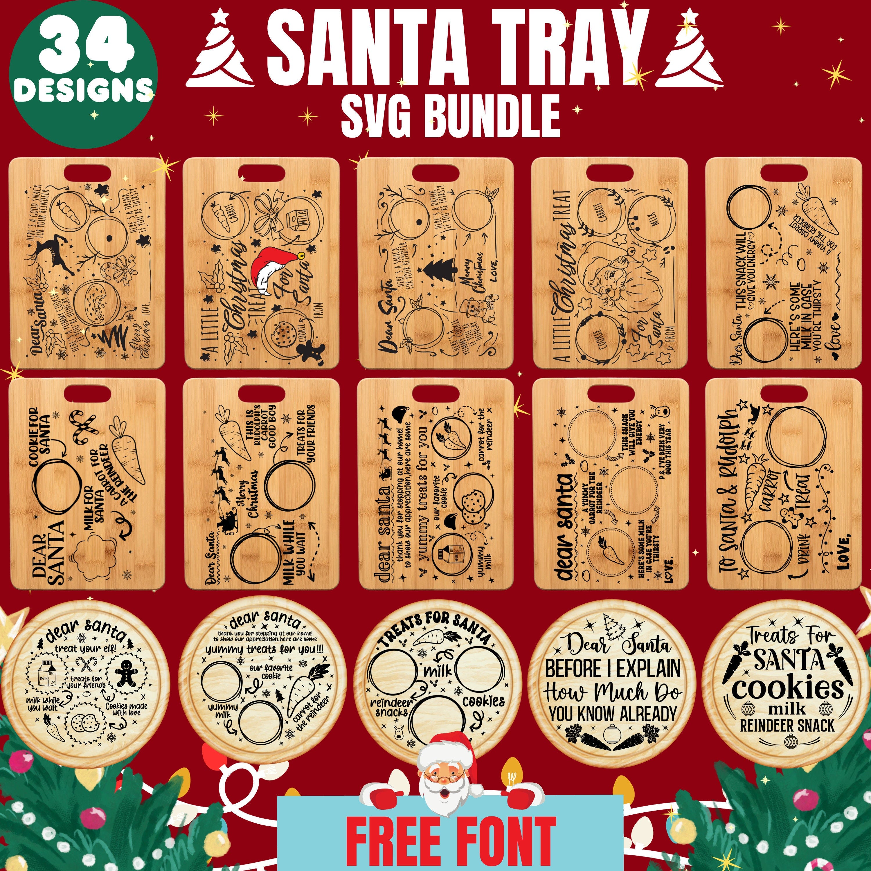 Dear Santa Tray SVG PNG 34 Bundle, Christmas SVG, Santa Tray Santa Plate svg, Santa Milk Cookies svg, Cookies for Santa svg, carrot svg