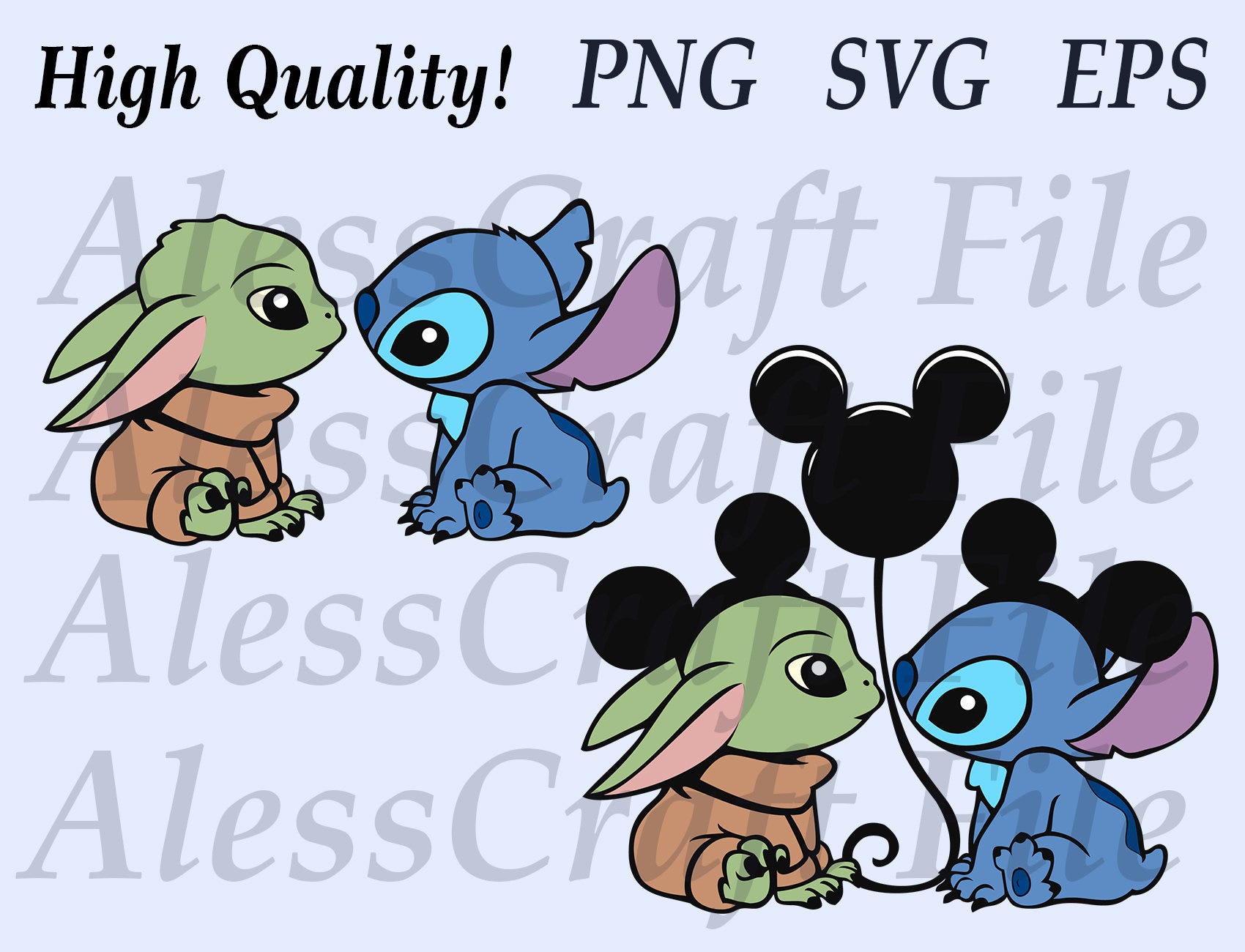 Baby Yoda and Stitch set 2 Vector Layered Cut Custom SVG PNG EPS files