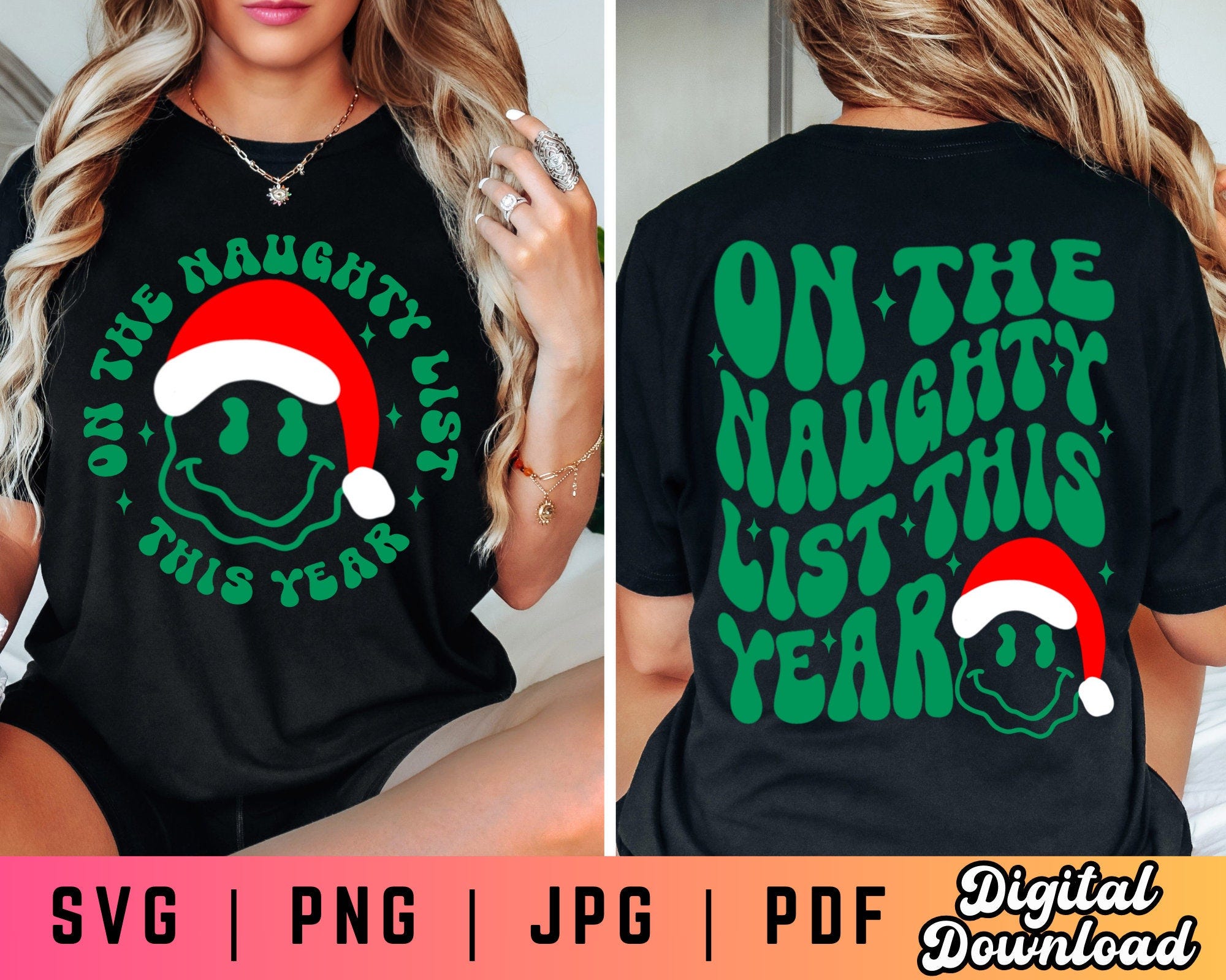 On the Naughty List This Year SVG PNG, Retro Christmas Svg Png, Naughty List Svg Png, Trendy Christmas Sweater Svg Png, Santa Hat Svg