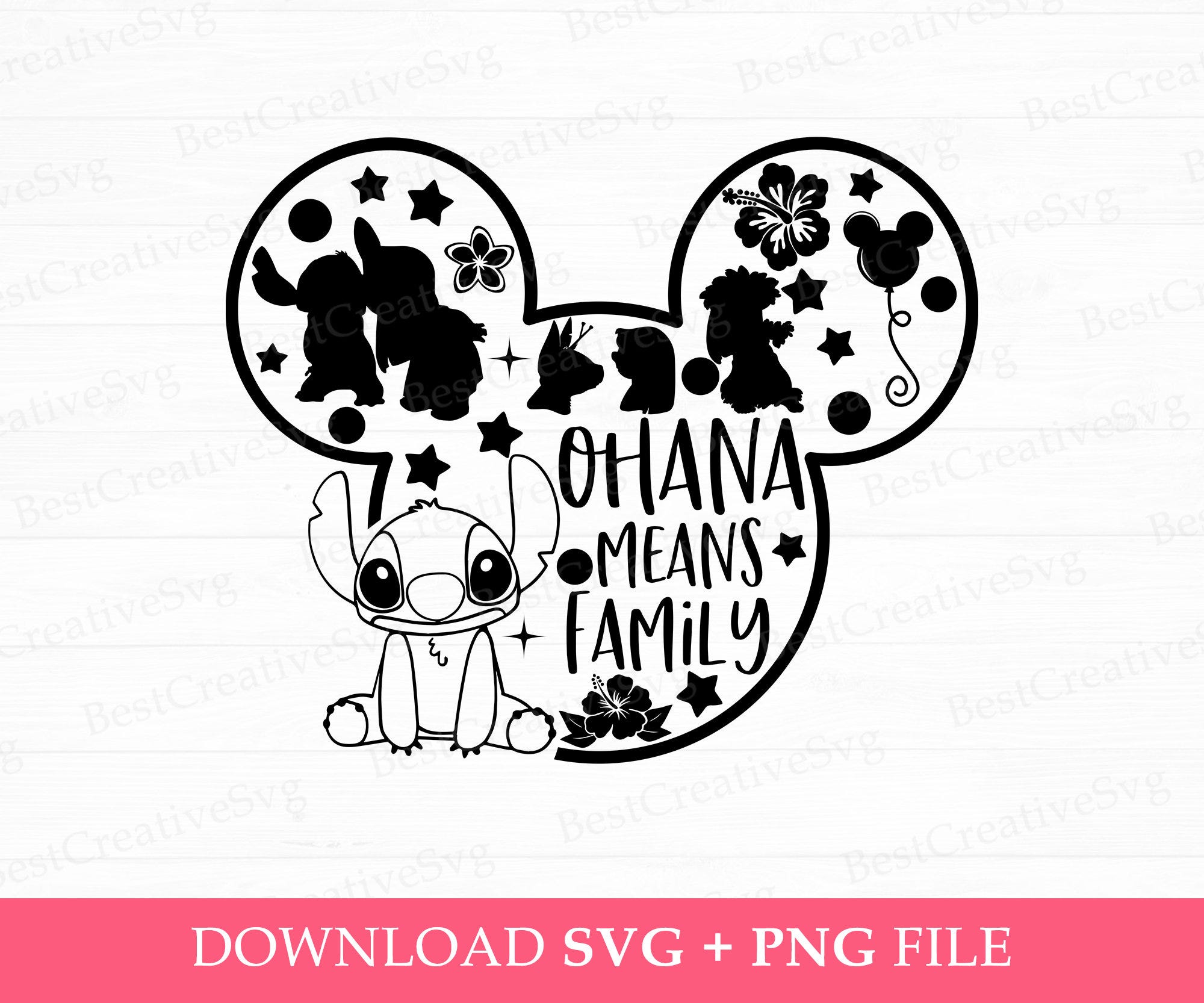 Ohana Means Family Svg, Mouse Ear Frame Cute Character Svg, Family Trip Svg, Family Vacation Svg, Vacay Mode, Png Svg Files For Print