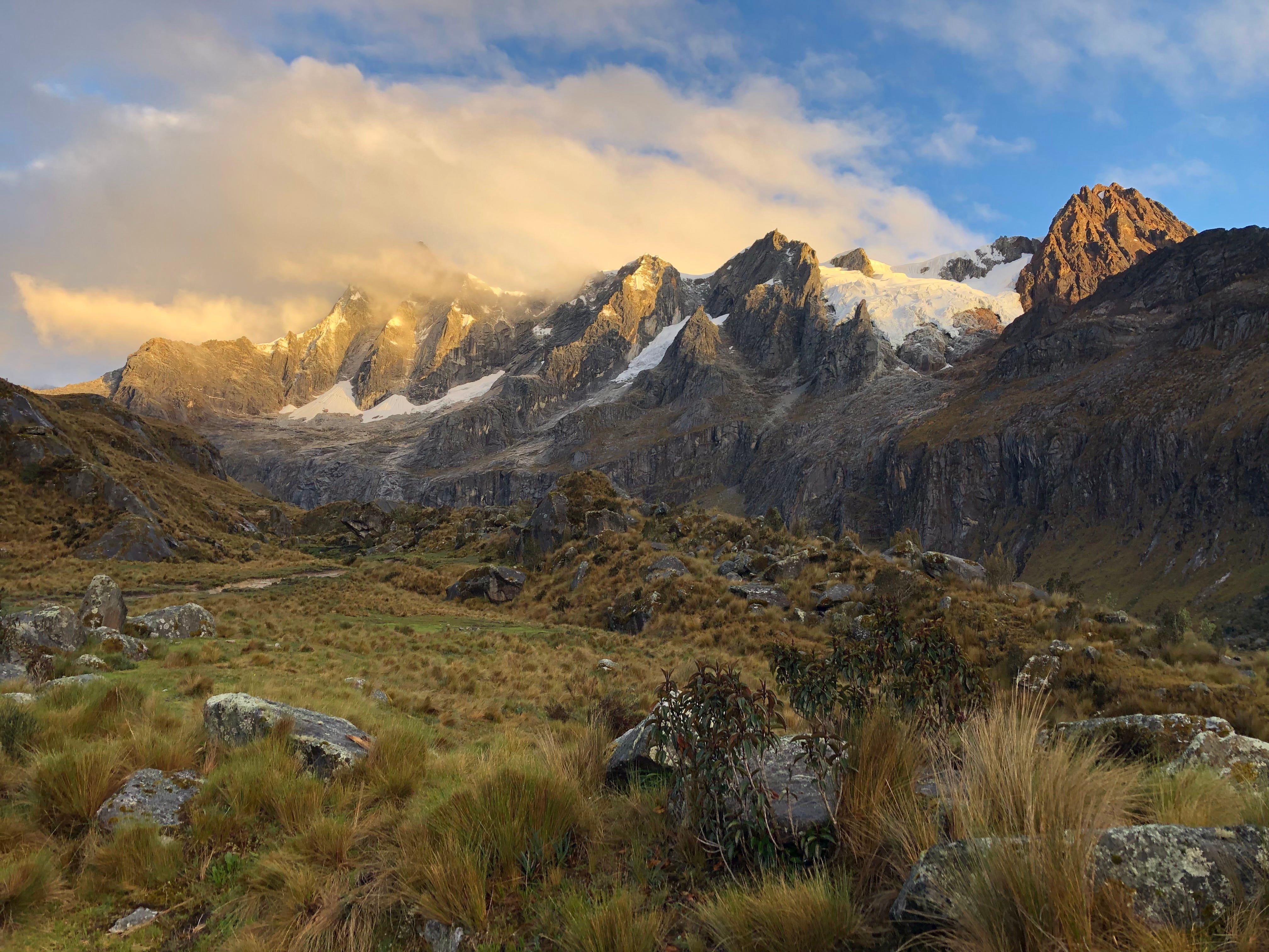 Sunrise on the Cordillera Blanca from our tent.