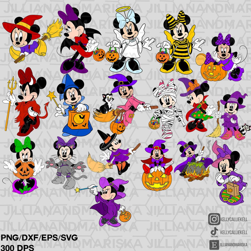 Minnie halloween cut svg bundle, clipart, sublimation transfer, silhouette dxf, eps, png