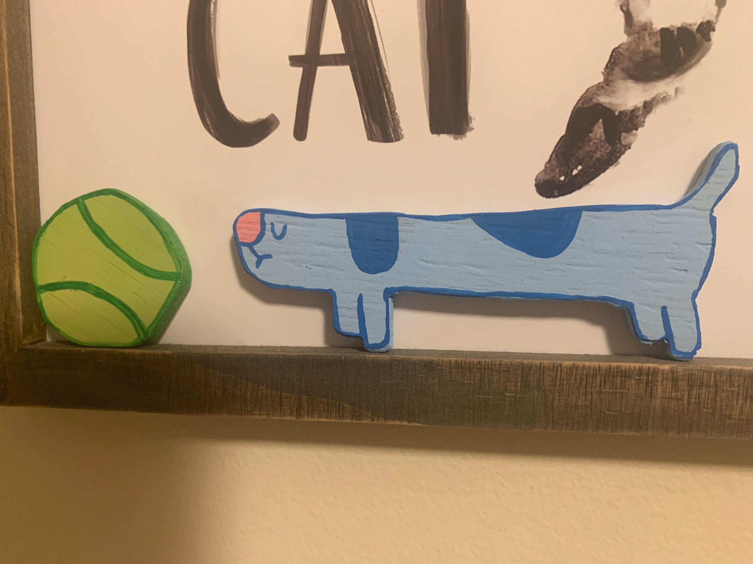 Bluey Long Dog with Tennis Ball Wood Decor
