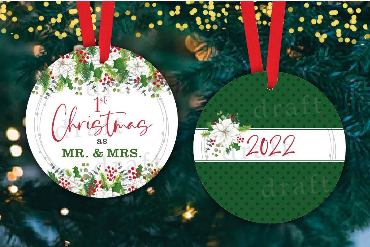 1st Christmas MR. & Mrs. • 2 Designs • Round Christmas Ornament • Mr and Mrs - Circle ==> Sublimation Download Digital Design File Png