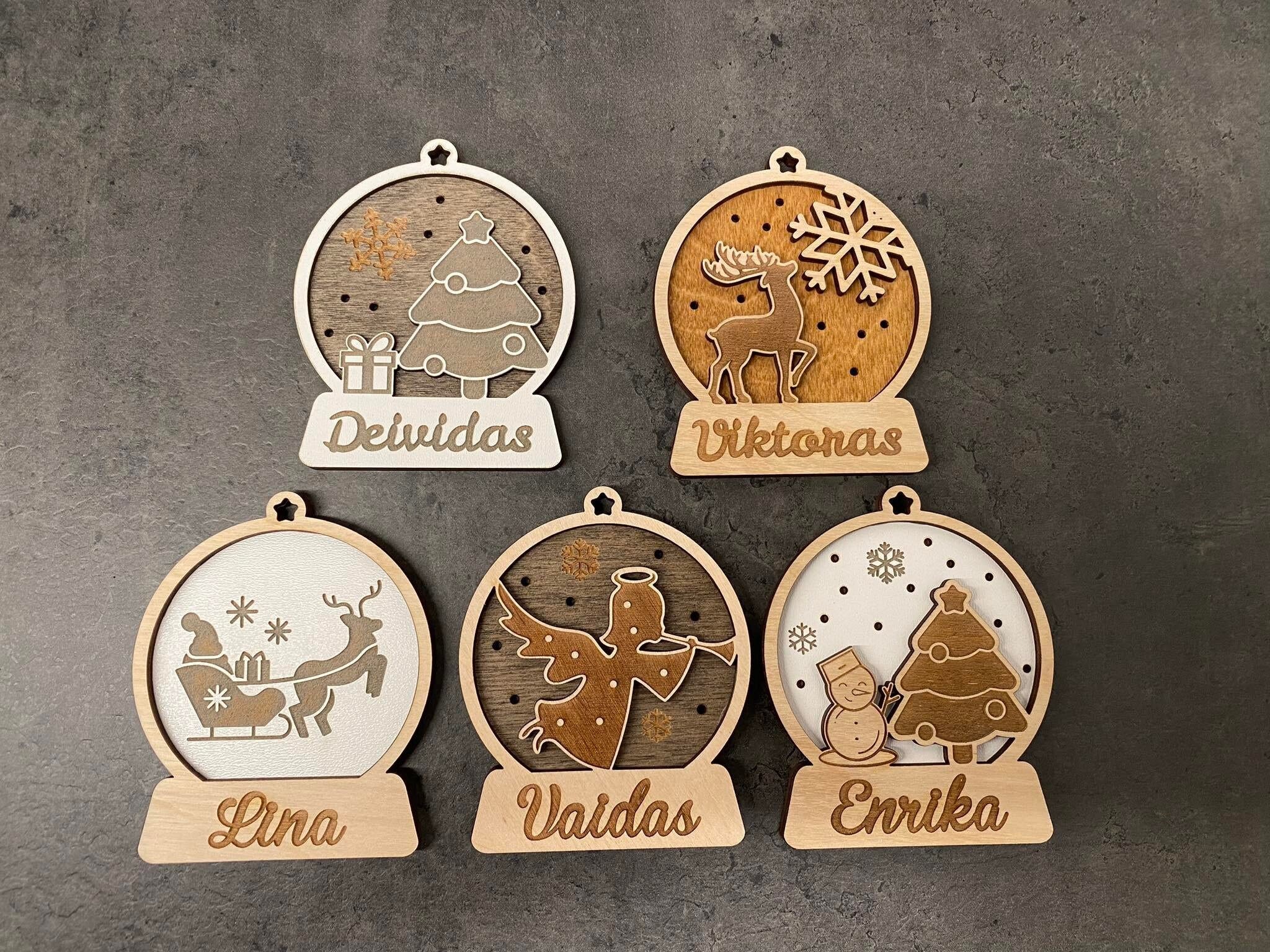 Christmas Tree Ornaments with Family Member Names, Laser Cut File - SVG+DXF+Ai+Lightburn - Instant Download
