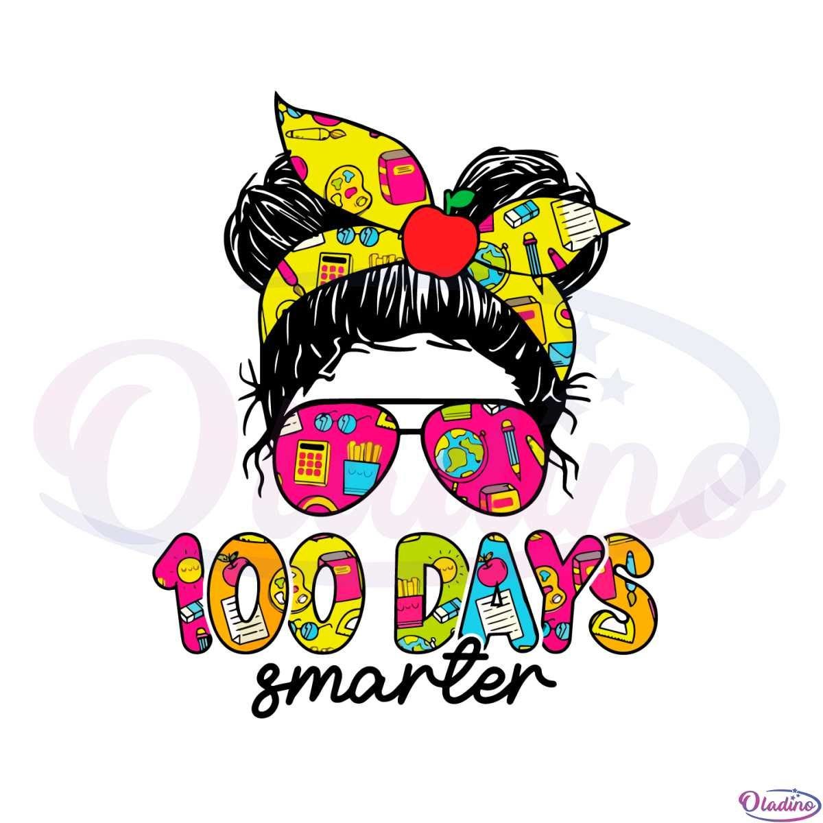 100 Days Smarter Bun Hair Svg Files Silhouette Diy Craft