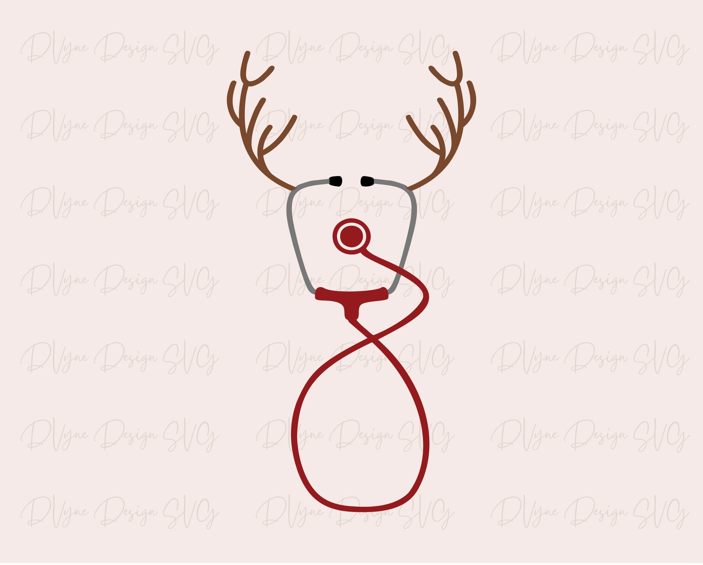Reindeer Stethoscope SVG, Christmas Medical Digital Cut File for Silhouette or Cricut, 300dpi PNG for Sublimation, Instant Download