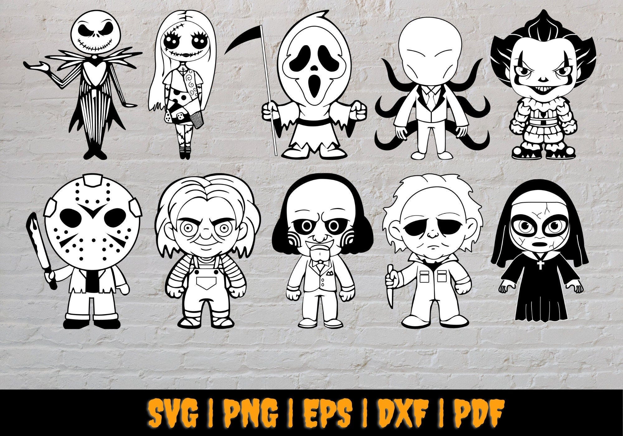 Halloween Character Svg, Nightmare Before Christmas Svg, Jack and Sally Svg, Pennywise Svg, Mike Svg, Jason Svg, Jigsaw Svg, , Chucky Svg