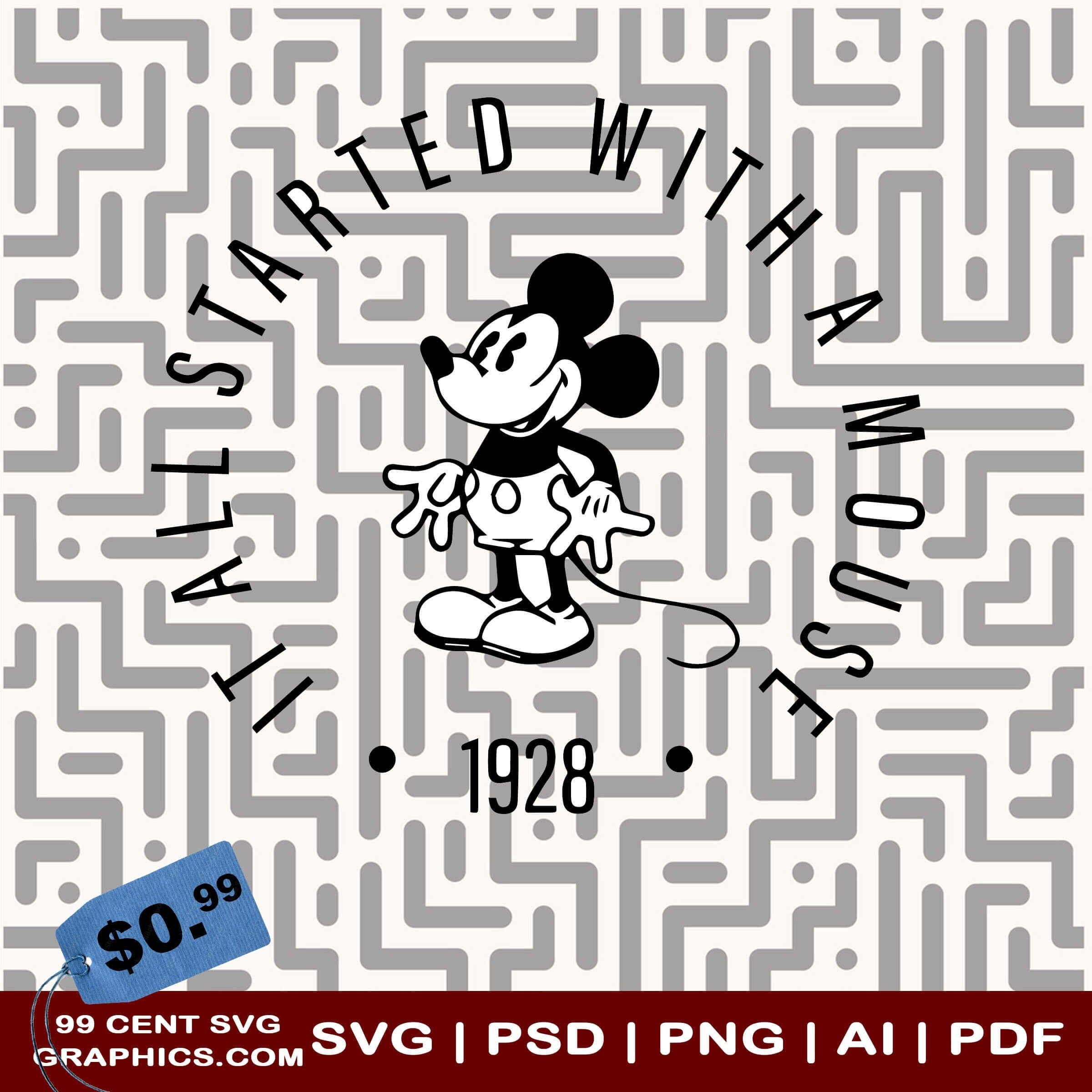 Mickey Mouse It all started with a mouse  SVG Graphics EPC dxg AI png For Cricut Family Vacation Matching Gift Funny Family Trip Christmas