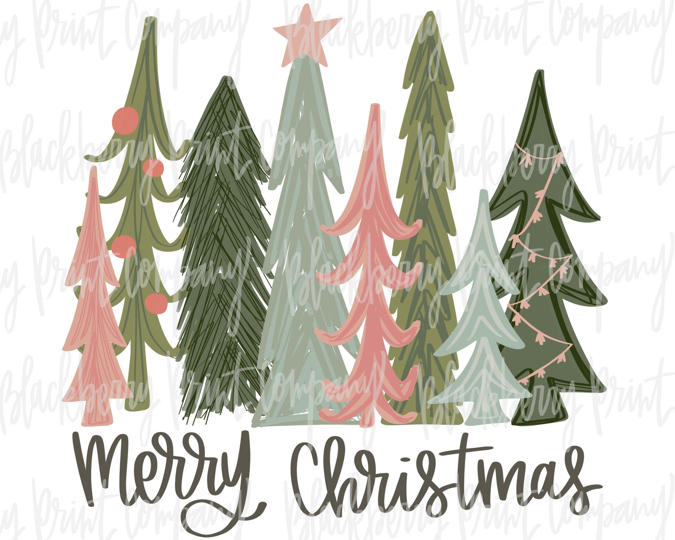 Christmas Trees Pink and Green PNG Hand Lettered Sublimation Digital Download