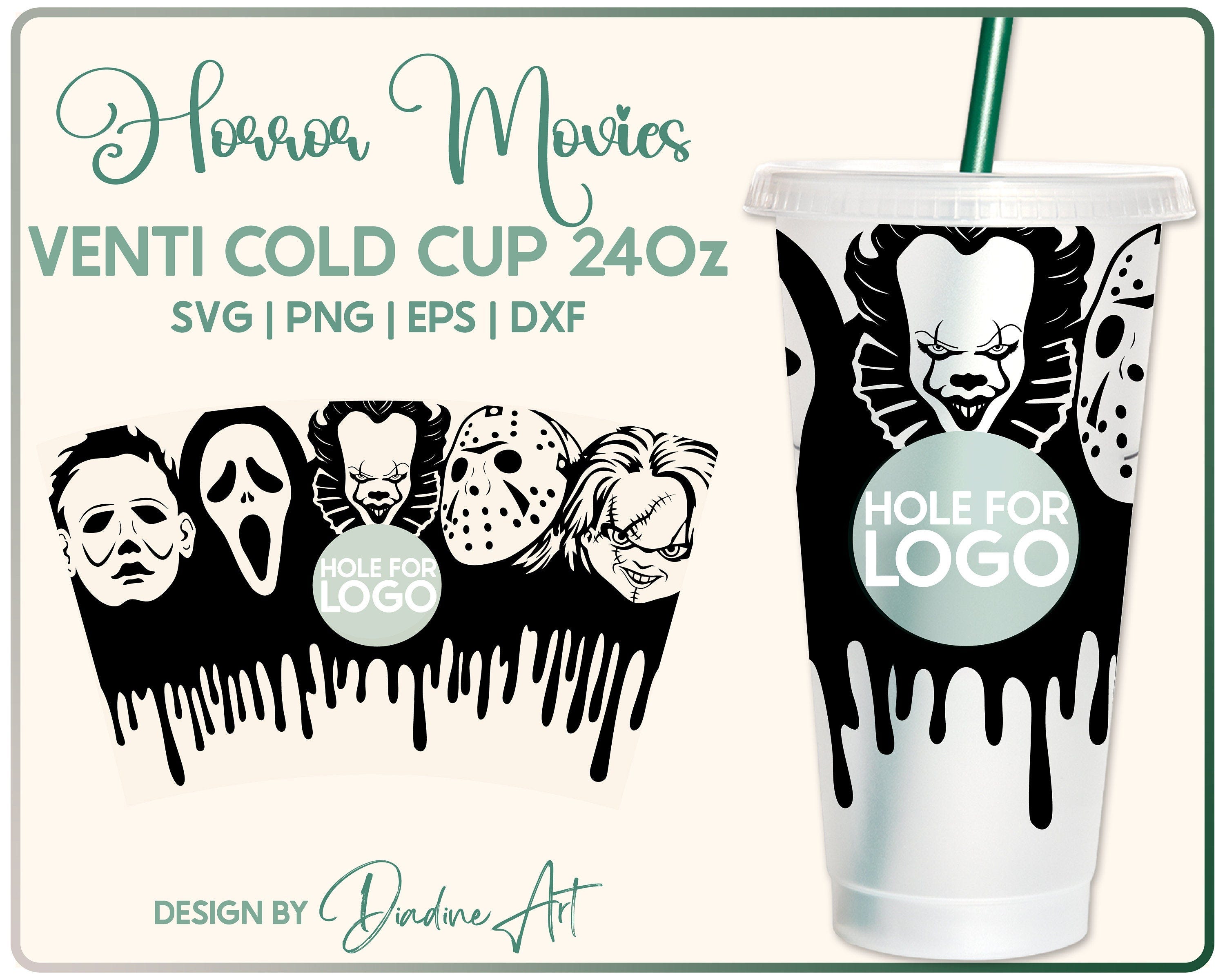 Horror Movie Seamless Full Wrap svg, Halloween Horror DIY Full Wrap For Venti Cold Cup 24oz svg, png, Vinyl Cut File, Cricut, Silhouette