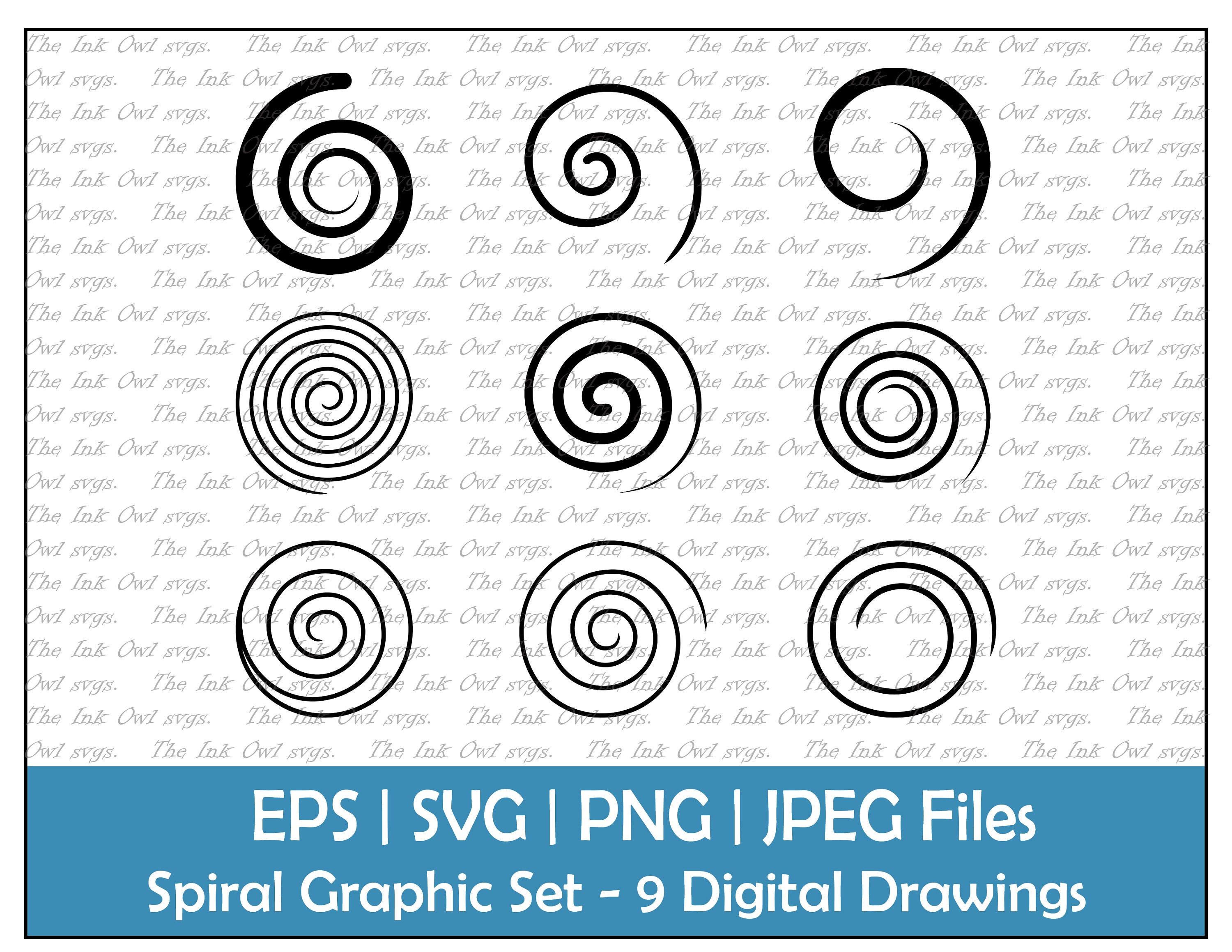 Decorative Spiral Vector Clipart Elements / Outline & Stamp Graphics / Sublimation / PNG, JPG, SVG, Eps