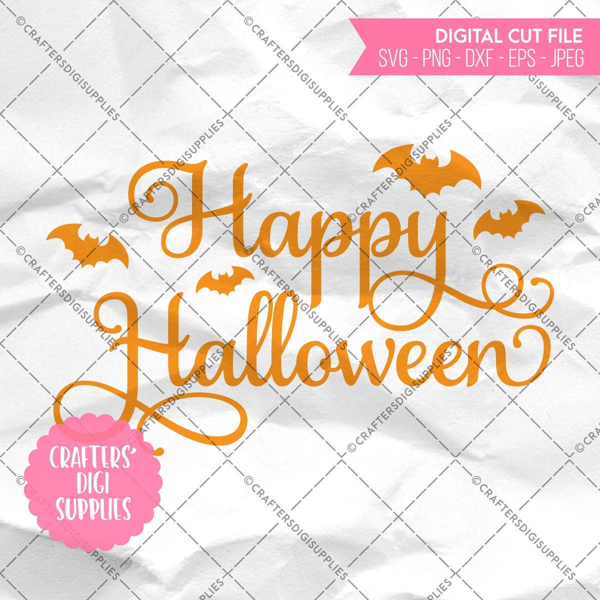 Happy Halloween Fancy Script Bats - SVG, Digital file, Silhouette Studio, DXF, PNG, Cricut Cutting, Web, Sign, Decal, Design, Spooky, Decor