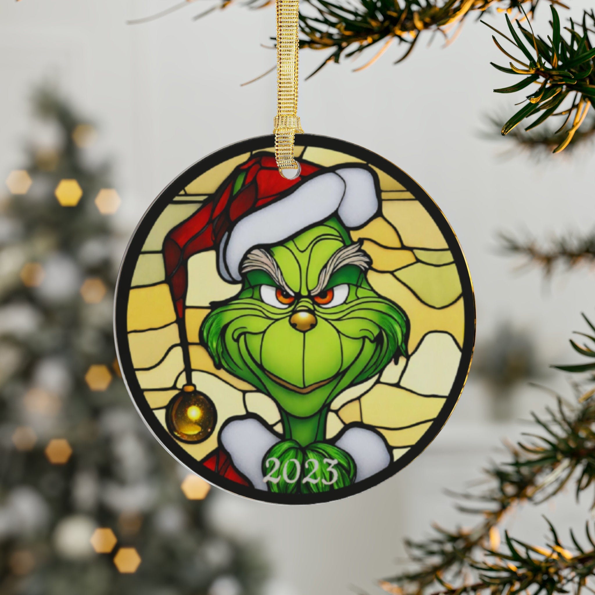 Grinch, Stained Glass Style Semi Transparent Can Be Illuminated, Christmas Tree Ornament Unique, Can Be Lit Up With Light Bulbs or LEDs