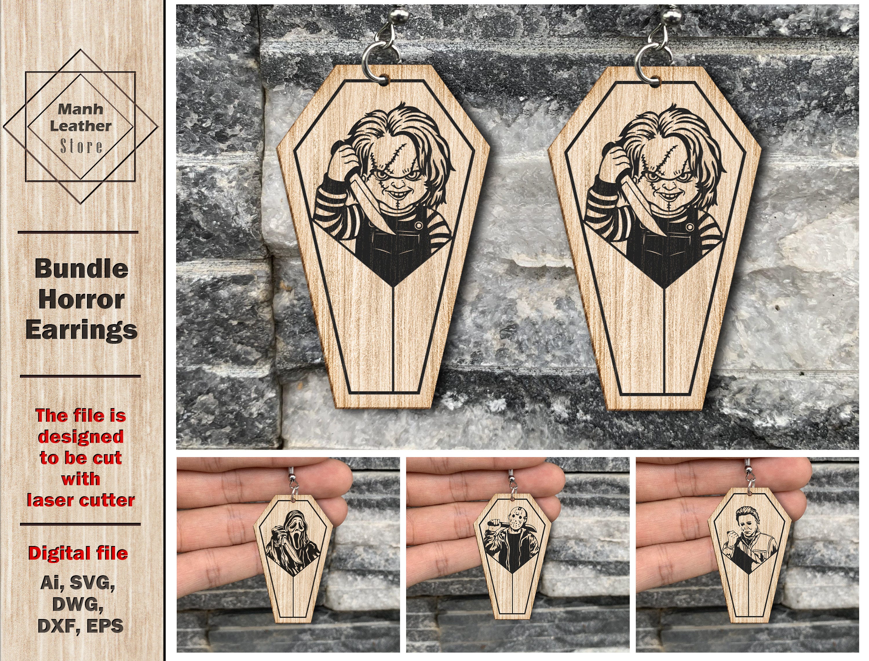 Coffins Halloween, Bundle Horror Coffins Halloween SVG , Horror Earrings SVG, wooden earrings, file for laser cutting machine - dxf- svg-ai