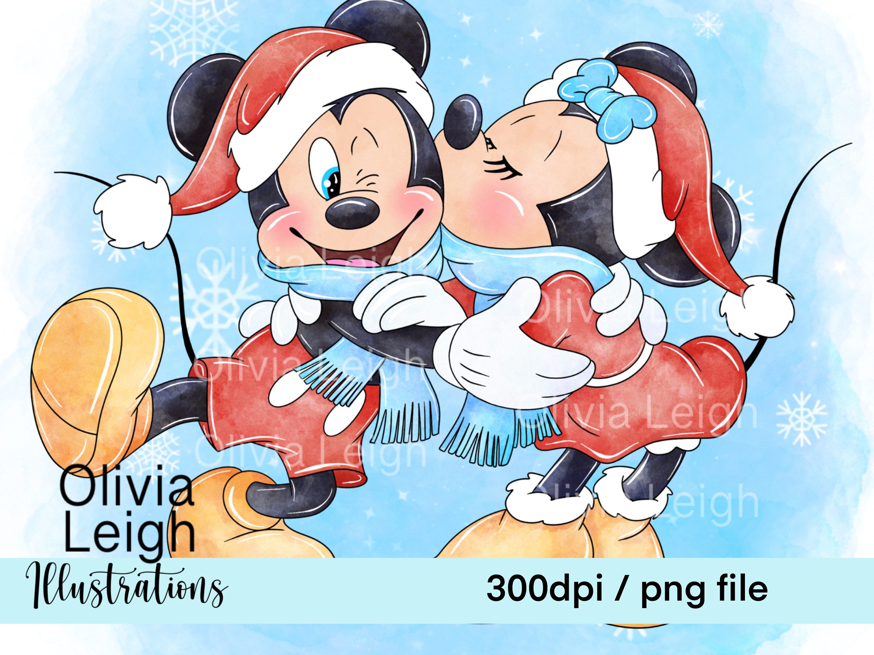 Mickey And Minnie Mouse Christmas Cute Clipart PNG Files DIGITAL DOWNLOAD Commercial Use Printable