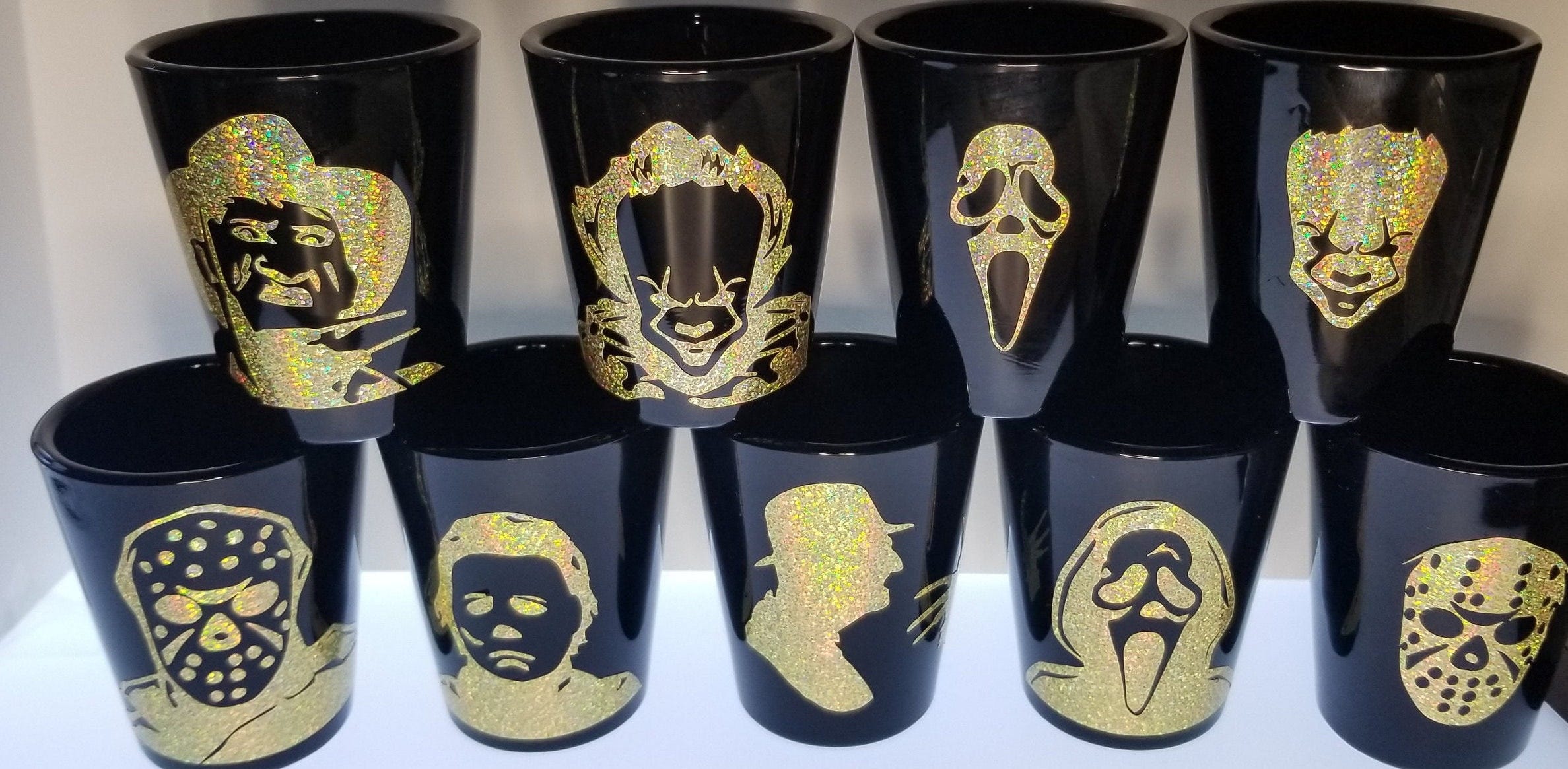 Horror shot glasses | Spooky movie shots | Halloween party drinks | scary movie gifts