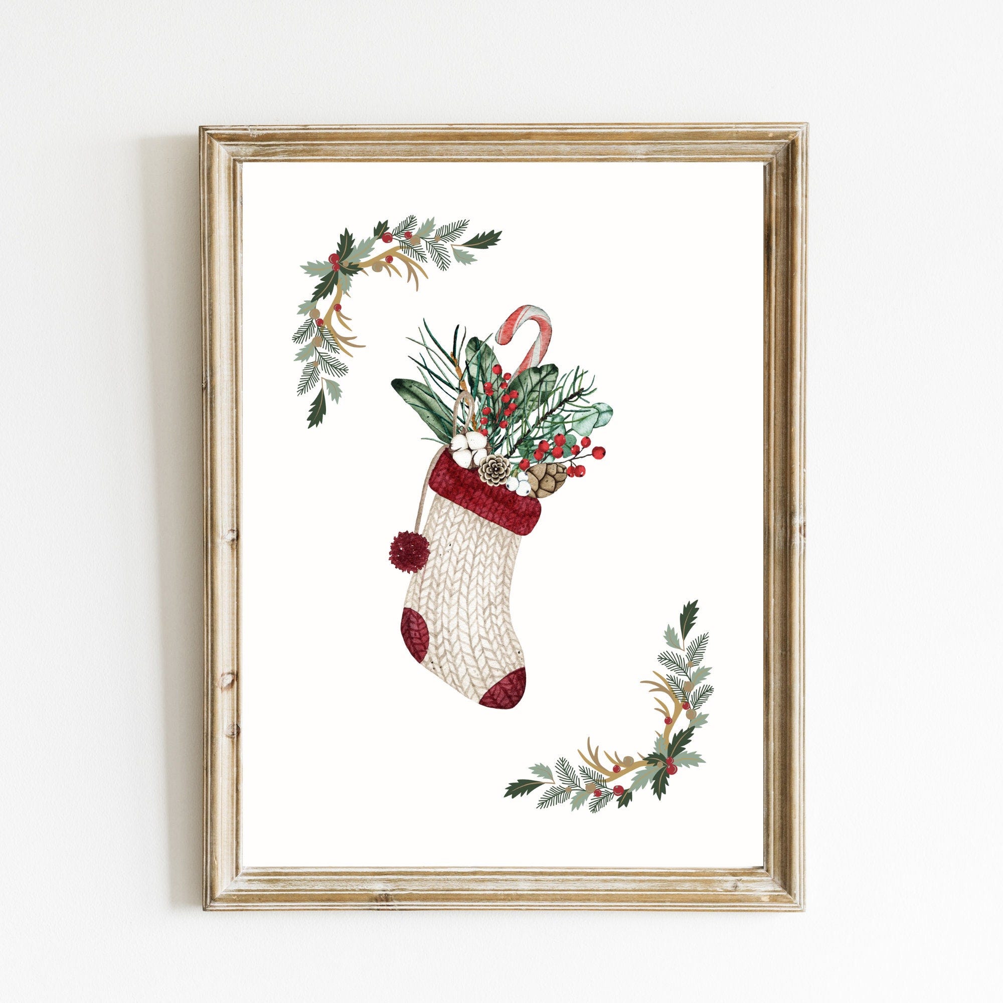 Christmas Stocking Print | Christmas Wall Art | Watercolor Stocking Printable | Holiday Decorations | Stocking Wall Decor | DIGITAL DOWNLOAD