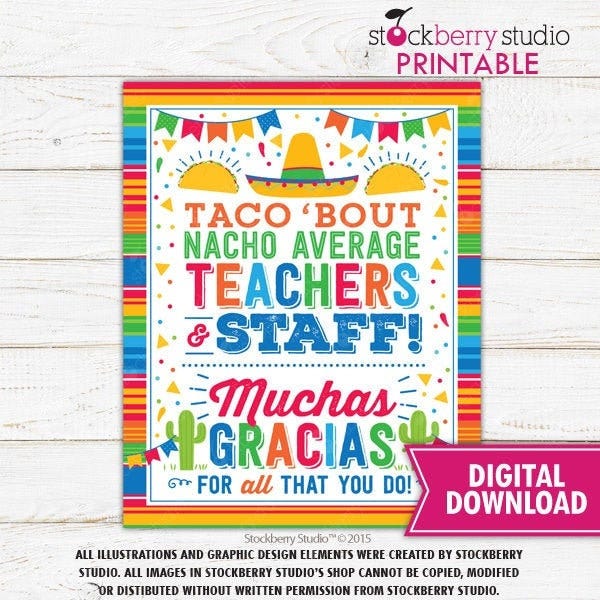 Nacho Average Teacher and Staff Sign Printable Employee Appreciation Fiesta Sign Decor Fiesta Decorations Fiesta Poster Instant Download