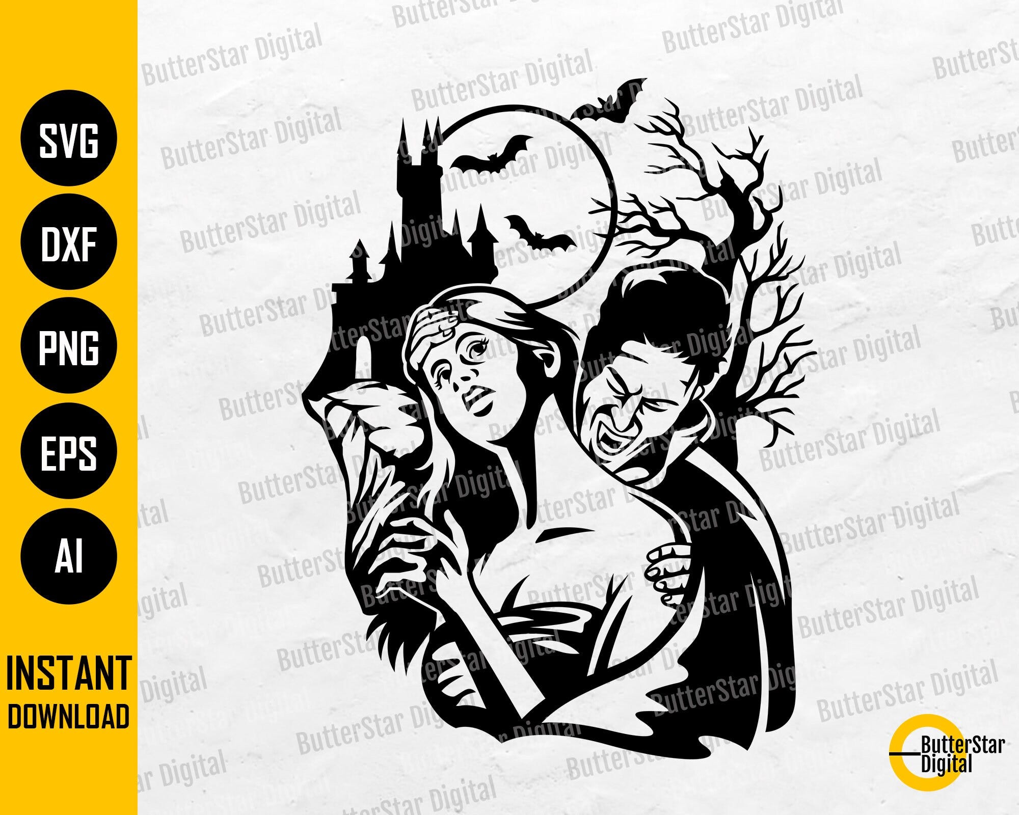 Vampire Bite SVG | Horror Scene SVG | Spooky Decal Wall Art T-Shirt Sticker Graphics | Cricut Cut File Clipart Vector Digital Dxf Png Eps Ai