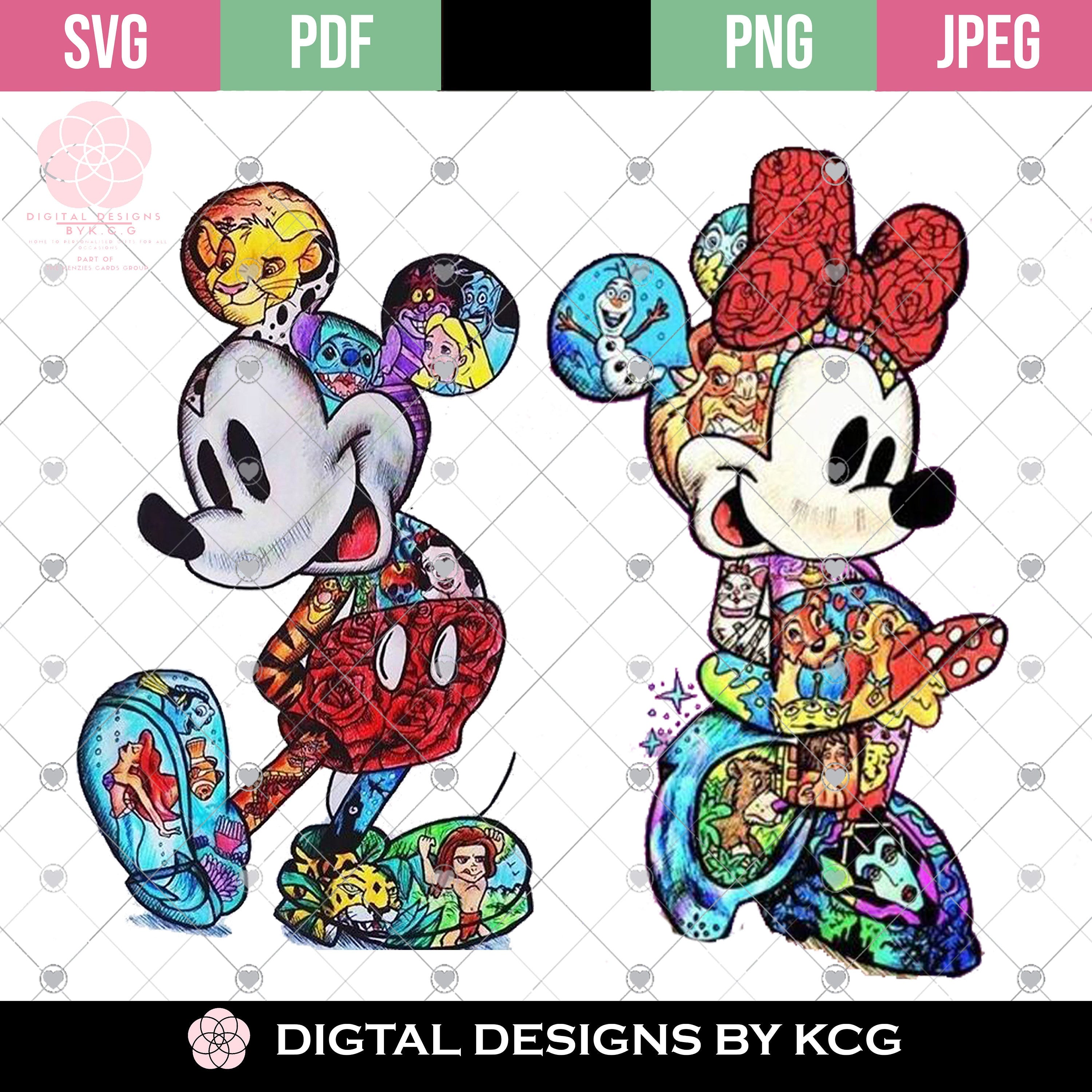 Mickey and Minnie Mouse Multi Character SVG , PNG, PDF, Instant Download Mickey Mouse Clip Art - Personal Use Only - Hand Drawn Effect