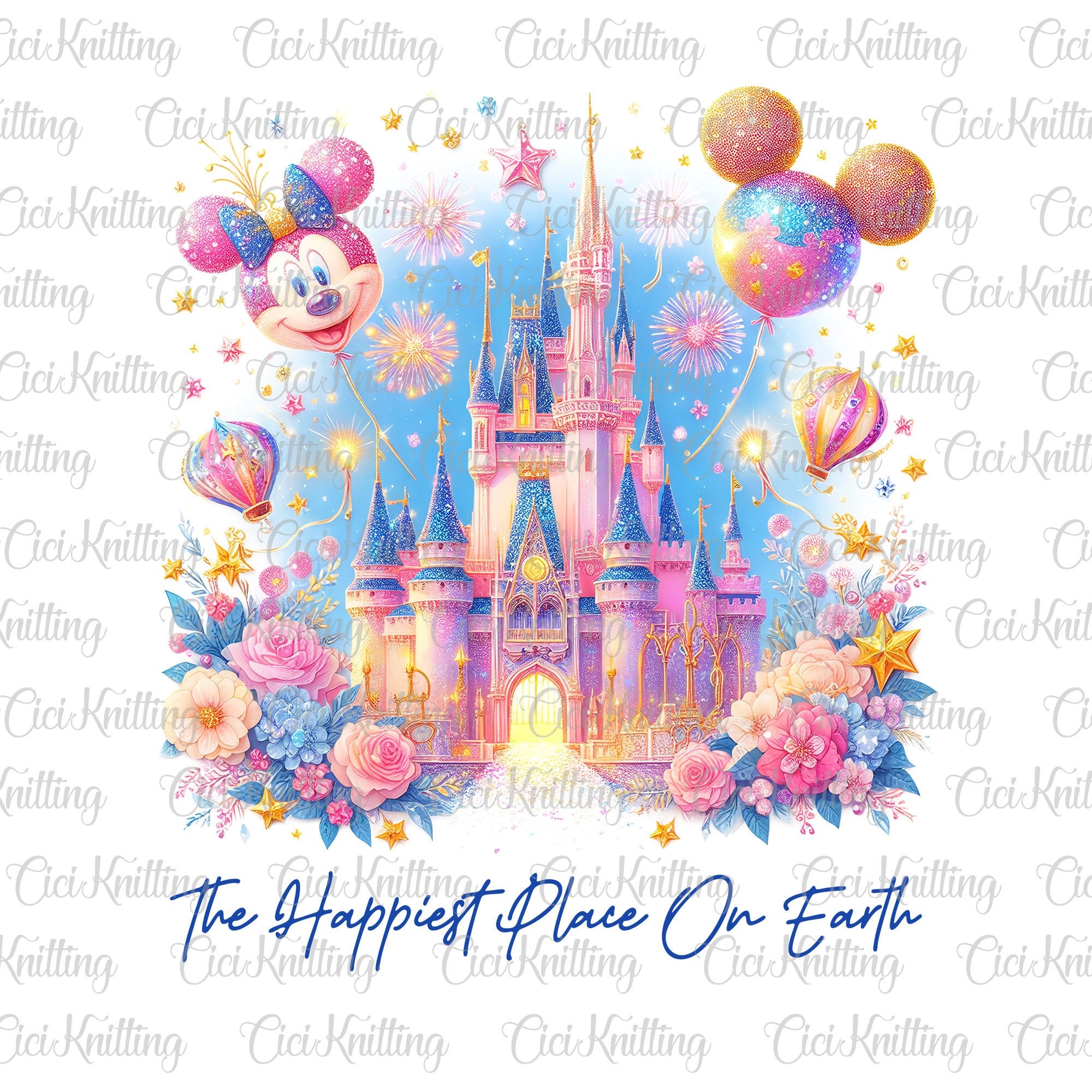 Glitter Happiest Place On Earth Png, Magical Castle Floral Png, Vintage Kingdom, Magic Kingdom Png, Faux Sequin Family Vacation Png