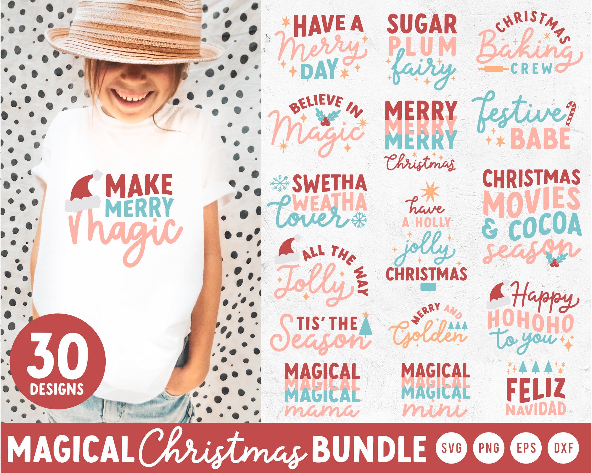 Pink Christmas SVG | Retro Christmas SVG | Cute Christmas SVG | whimsical Christmas svg | Christmas svg Bundle | Cricut, Cameo Silhouette