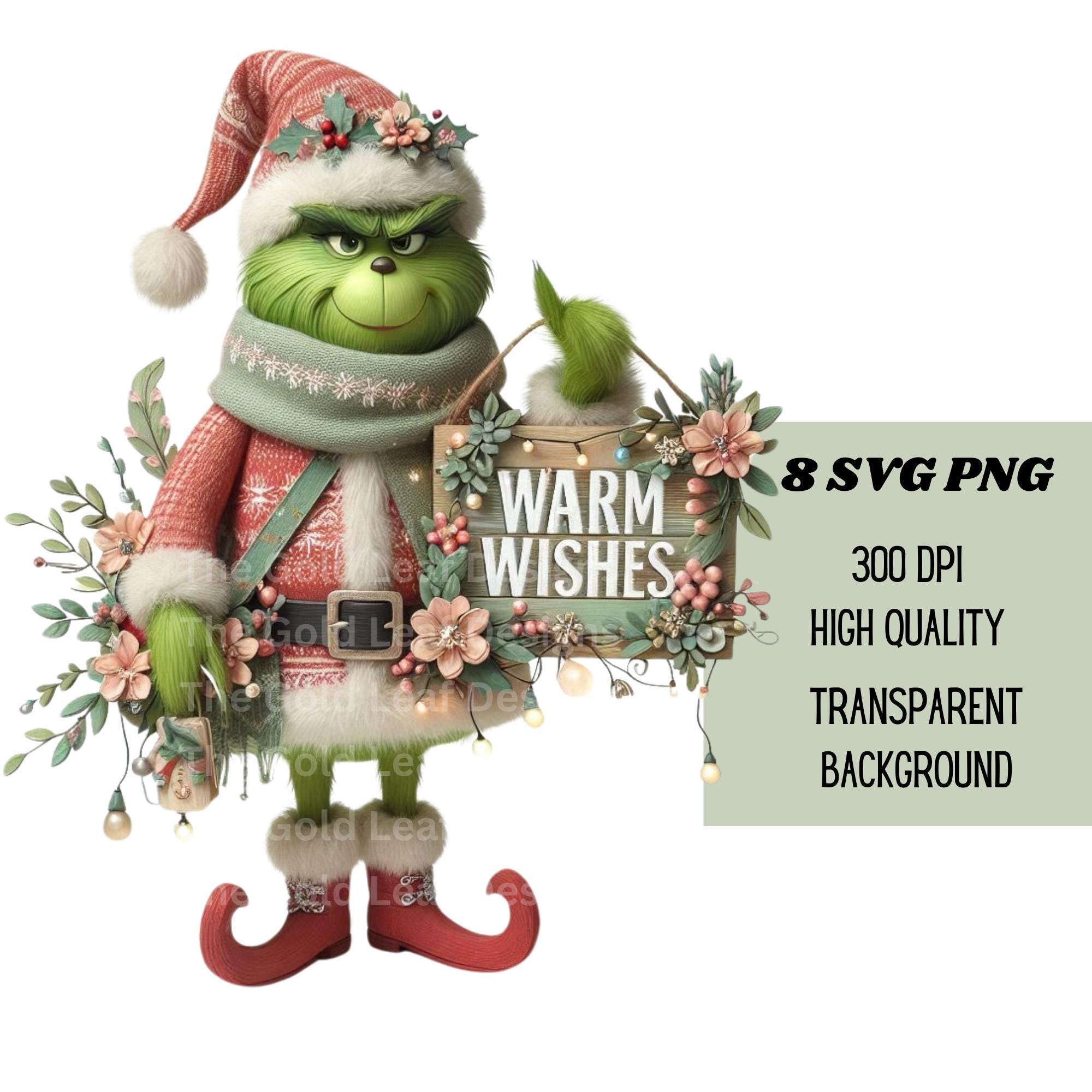 Grinch SVG Bundle, Grinch Christmas Clipart, Christmas greetings, Files for DIY, Holiday Crafts and Cards, Instant Download, PNG