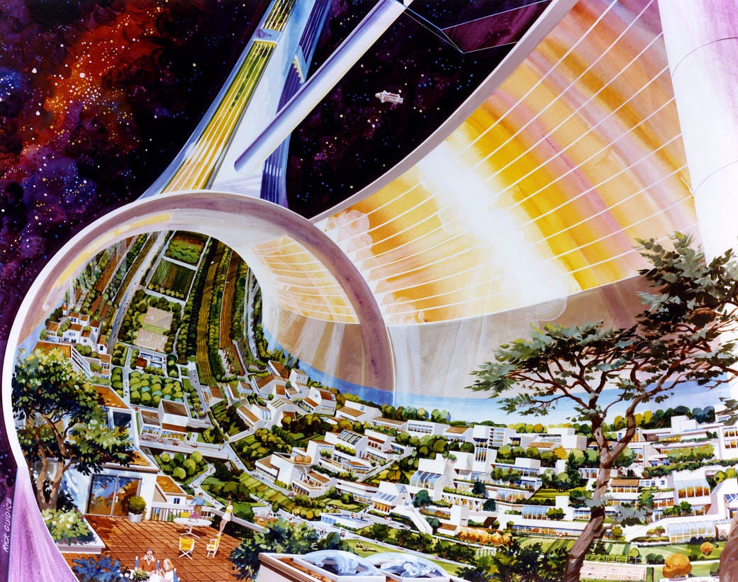 Rick Guidice's illustration of a torodial space colony, 1970.