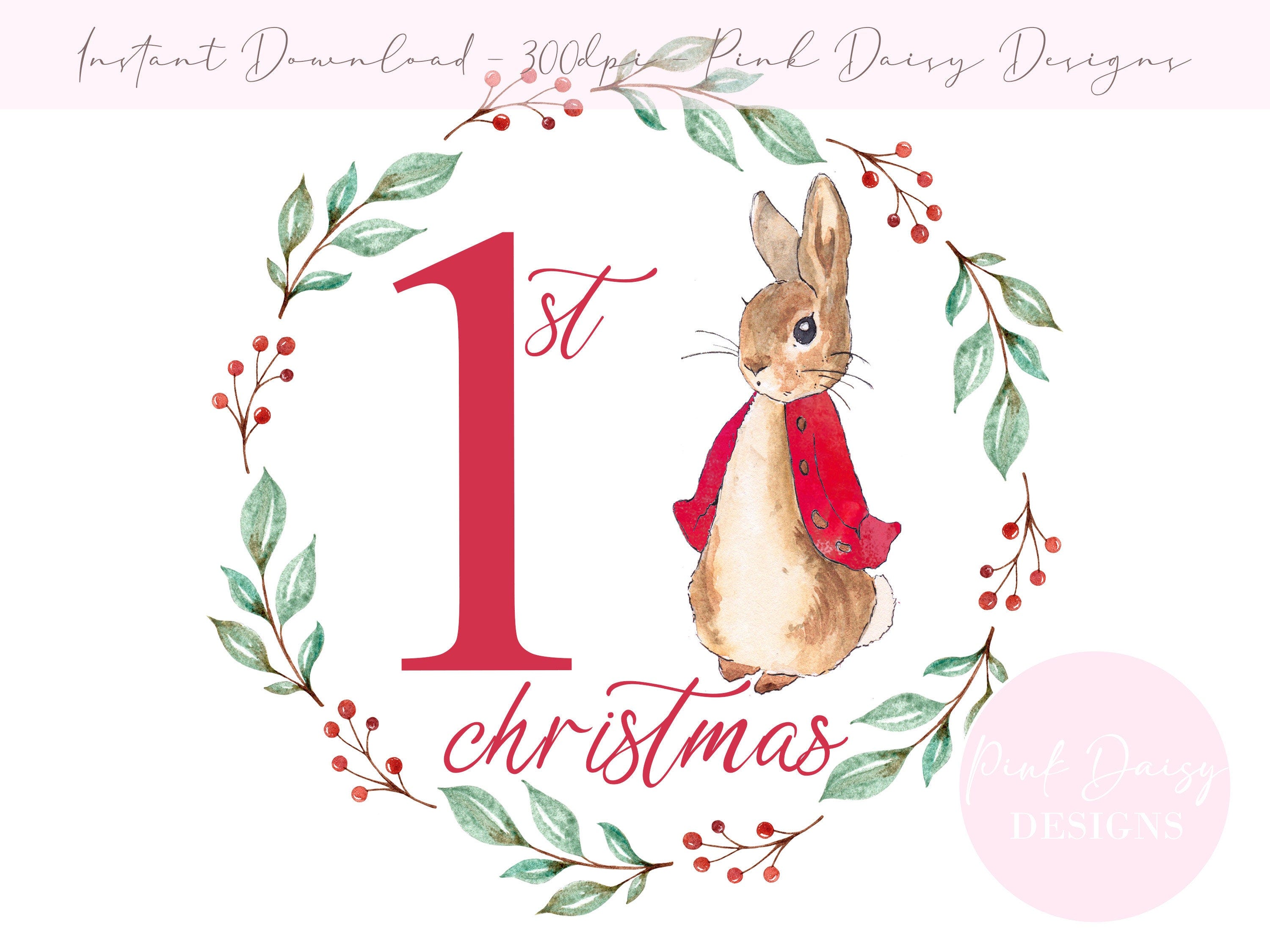 Peter Rabbit 1st Christmas PNG, Christmas Clipart, Christmas Card PNG Design, Instant Digital Download, Sublimation Designs, First Xmas