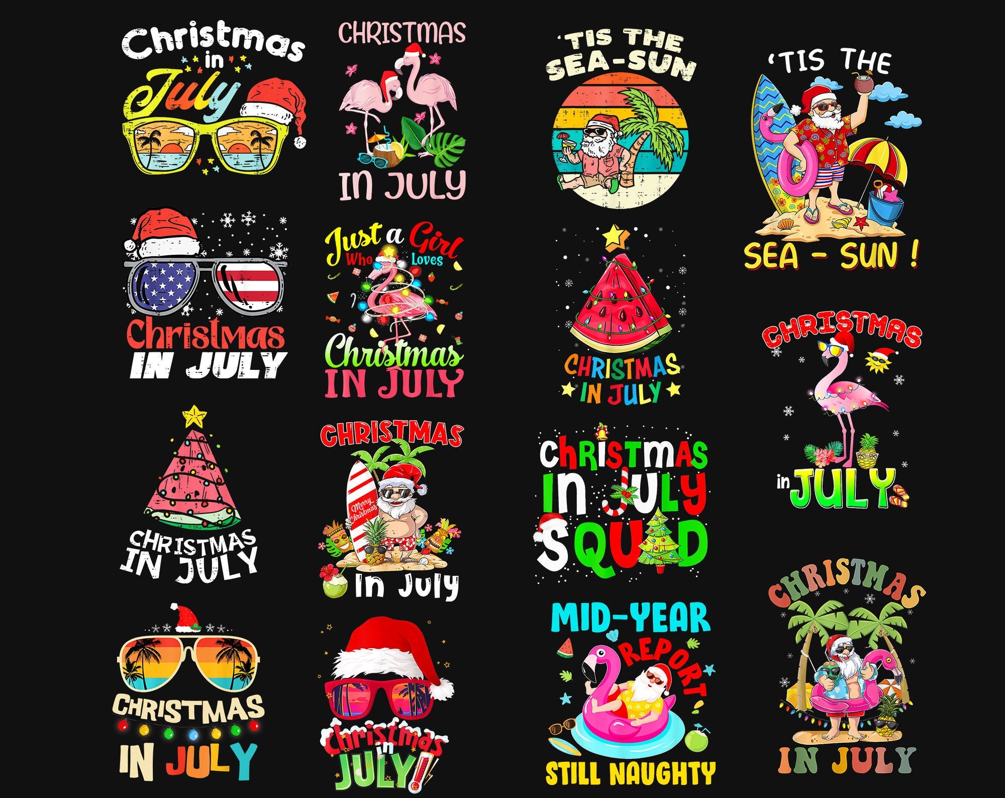Christmas In July Png Bundle, Watermelon Christmas Tree Summer Vacation PNG, Summer Vibes Png, Tropical Summer Png, Holiday Png, PNG File