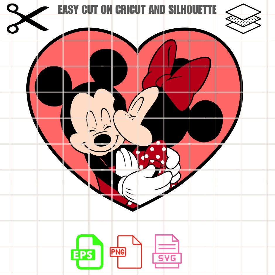 Mickey And Minnie Svg, Love Svg, Valentine’s Day Svg, Kawaii Svg, Cricut, Silhouette Vector Cut File