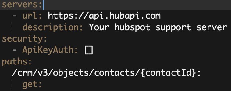 The example server & path to create the URL for Hubspot CRM2