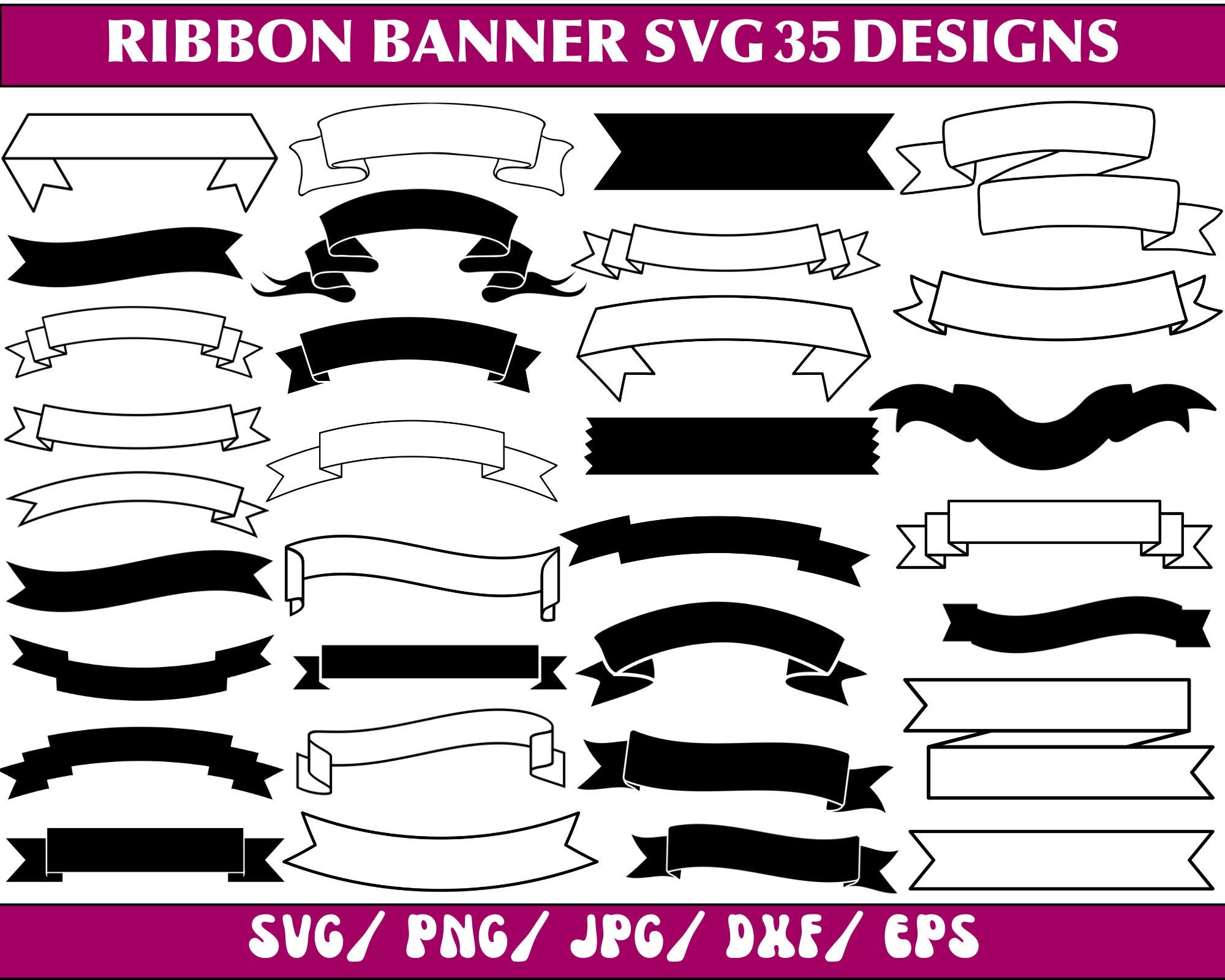 Ribbon Banner Svg Files, Ribbon Banner Png, Ribbon Clipart, Banner Outline, Banner Dxf, Cricut Cut Files, Banner Vector, Instant Download