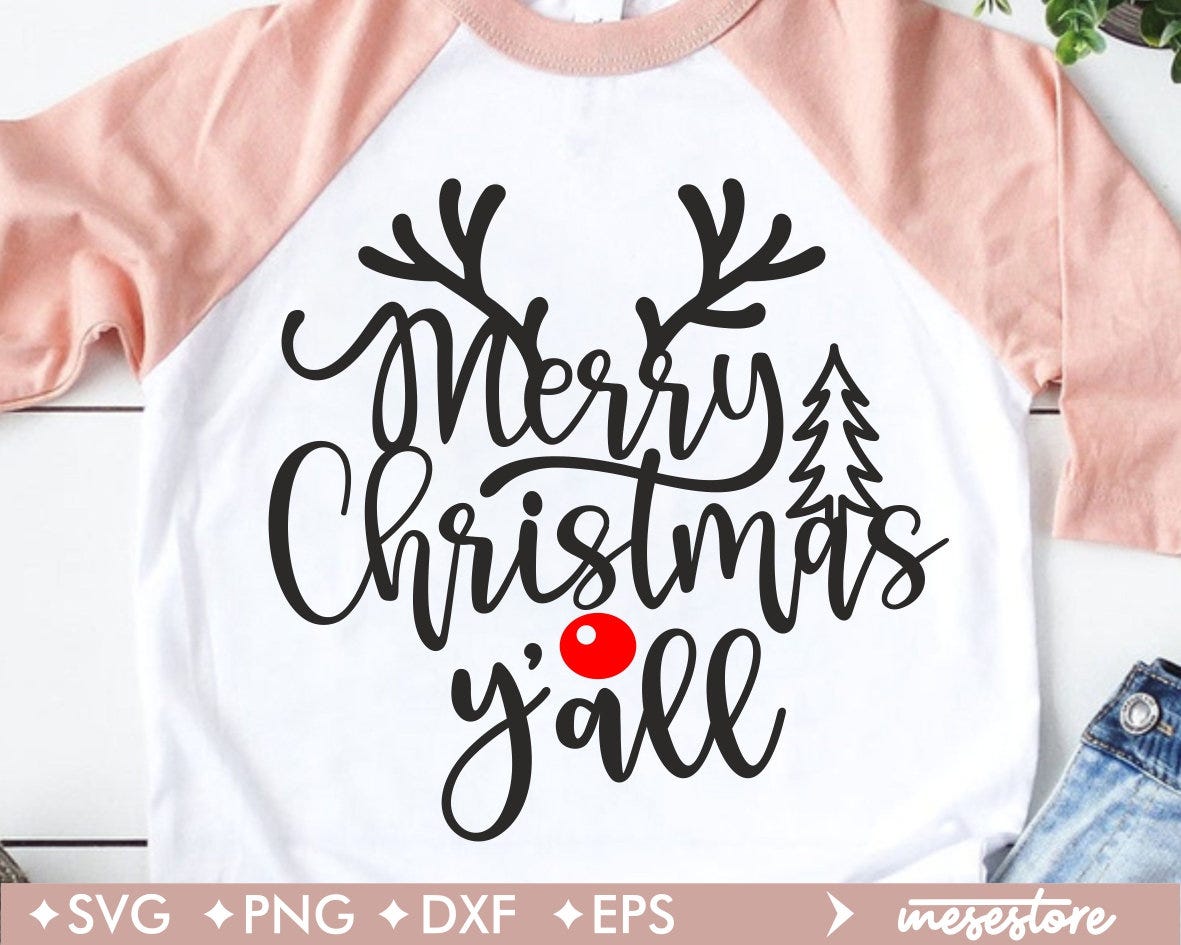 Merry Christmas yall SVG File, svg dxf eps png Files for Cutting Machines Cameo Cricut, Rustic Christmas SVG, Antlers SVG File, Reindeer Svg
