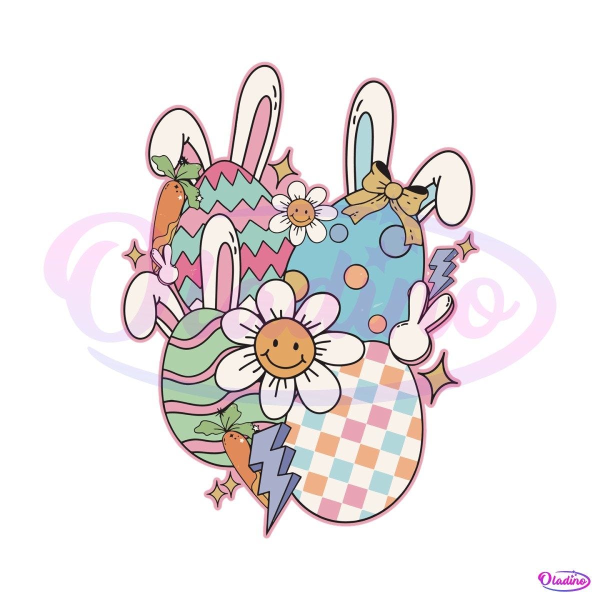 Groovy Happy Easter Day Bunny Eggs PNG