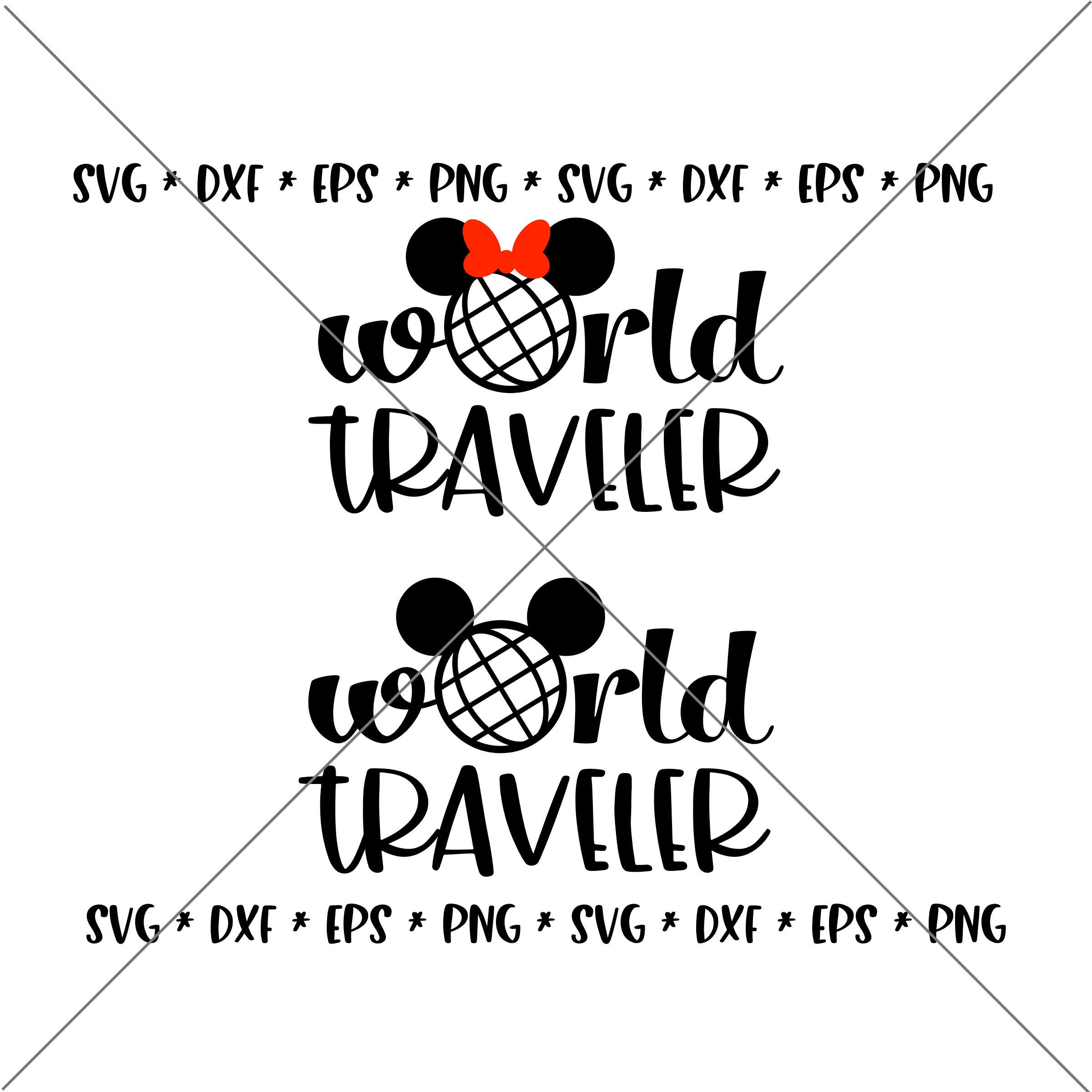 SALE!! World Traveler Mouse Ear SVG, Disney svgs DXF, eps, png Instant Download File, Minnie Disney World Family Trip svg Silhouette--D07