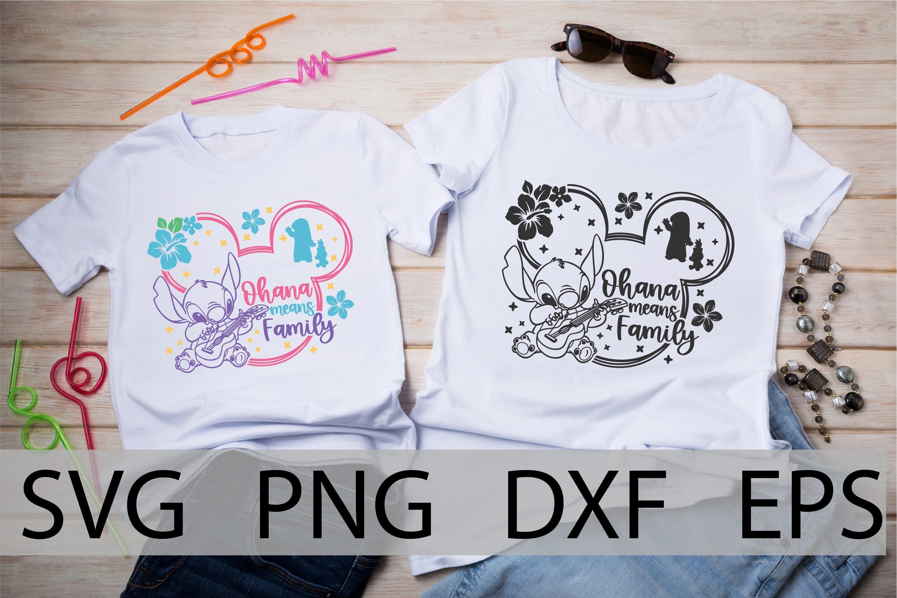 Ohana Means Family SVG, Stitch guitar Svg, Hawaii Trip Svg, Hawaiian Vacation Svg, Mouse Ears Svg, Dxf, Png, Aulani, disneyland trip SVG