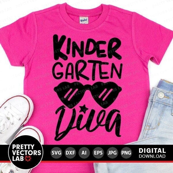 Kindergarten Diva Svg, Back To School Cut Files, Kindergarten Shirt Design, Girls Svg, Dxf, Eps, Png, First Day of School, Silhouette Cricut