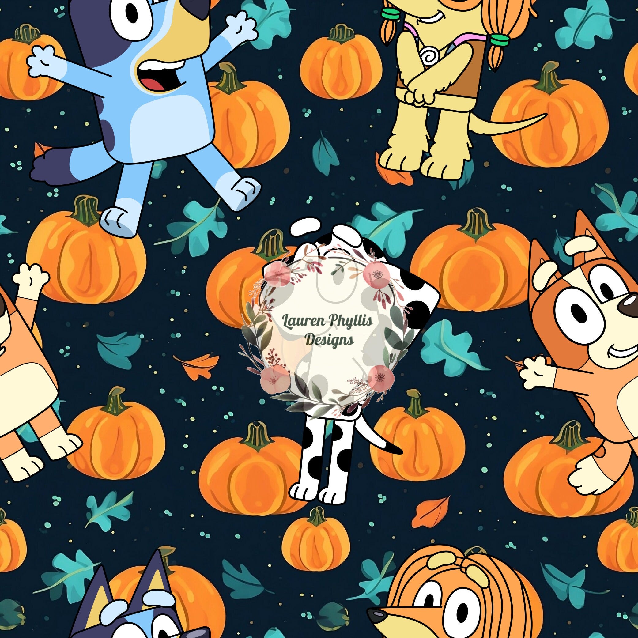 Fall pumpkins and cartoon dogs seamless file, sublimation file, cartoon dogs with pumpkins, Halloween seamless file for kids