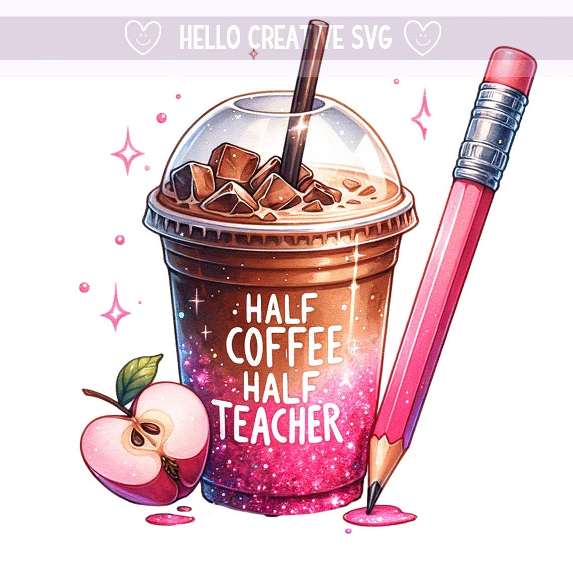 Half Coffee Half Teacher Png, Teacher Clipart, Coffee Addict PNG, Iced Coffee Clipart PNG, Coffee, Sublimation Design, PNG Digital Download