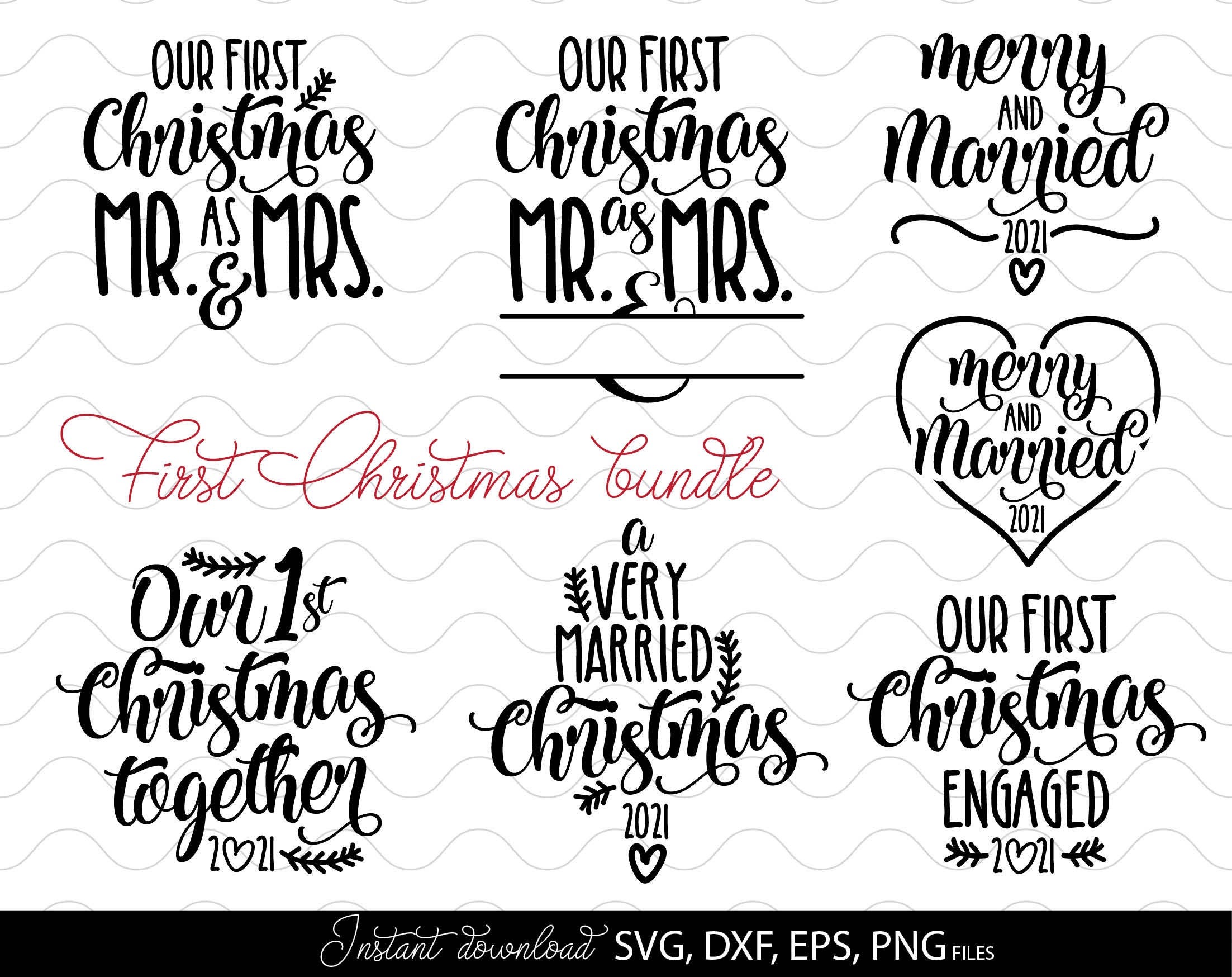 Our First Christmas SVG Bundle | Split Christmas Sign Mr And Mrs SVG | Christmas Quotes SVG | Christmas Couple Signs | Very Married Svg File