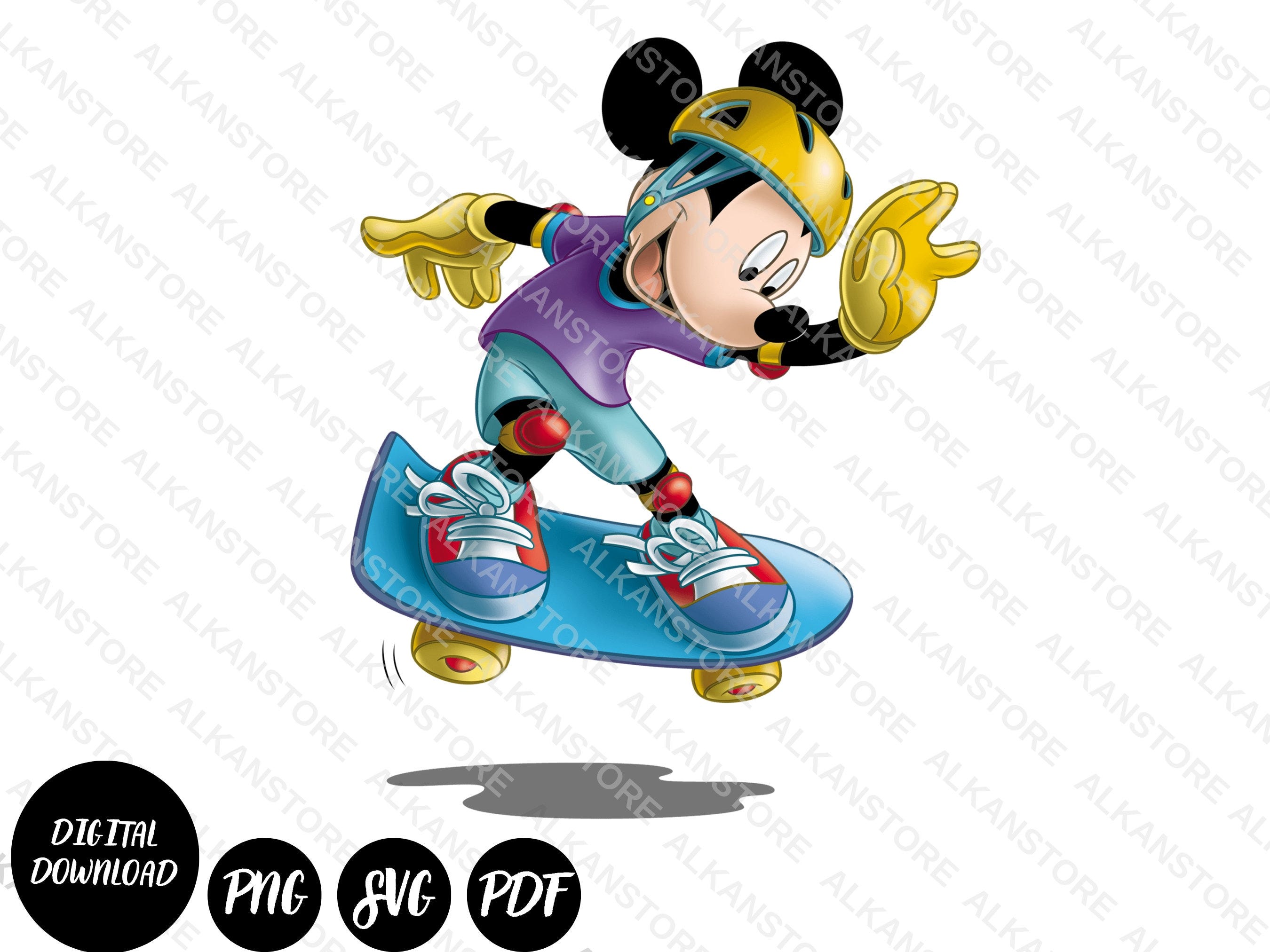 Mickey Mouse PNG SVG PDF, Mickey Mouse Dijital Download, Best Seller Mickey Mouse Skating