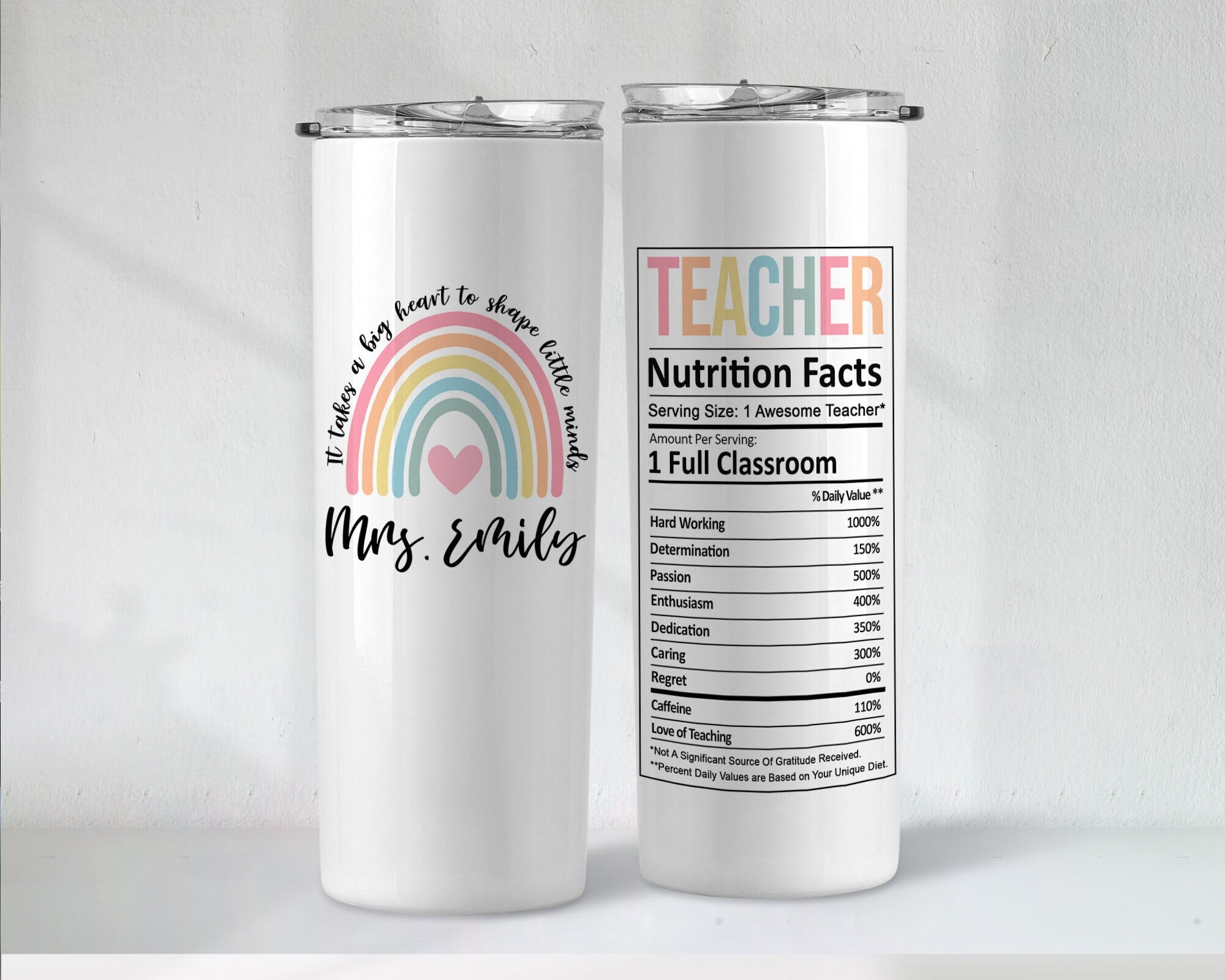Personalized Teacher Gifts, Rainbow Teacher Appreciation Gift, Custom Name Nutrition Facts Funny Teacher Tumbler, Personalized Teacher Gift