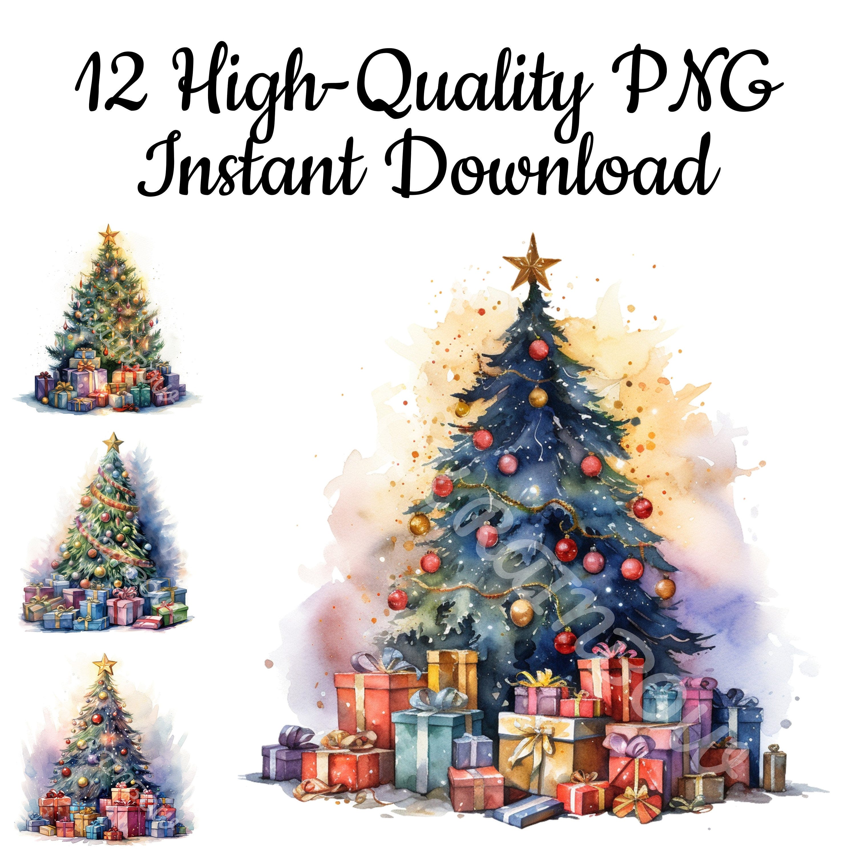 Christmas Tree With Gifts Clipart, 12 Christmas Tree PNG, Christmas Tree Illustration, Christmas Tree Digital, Christmas Tree Download