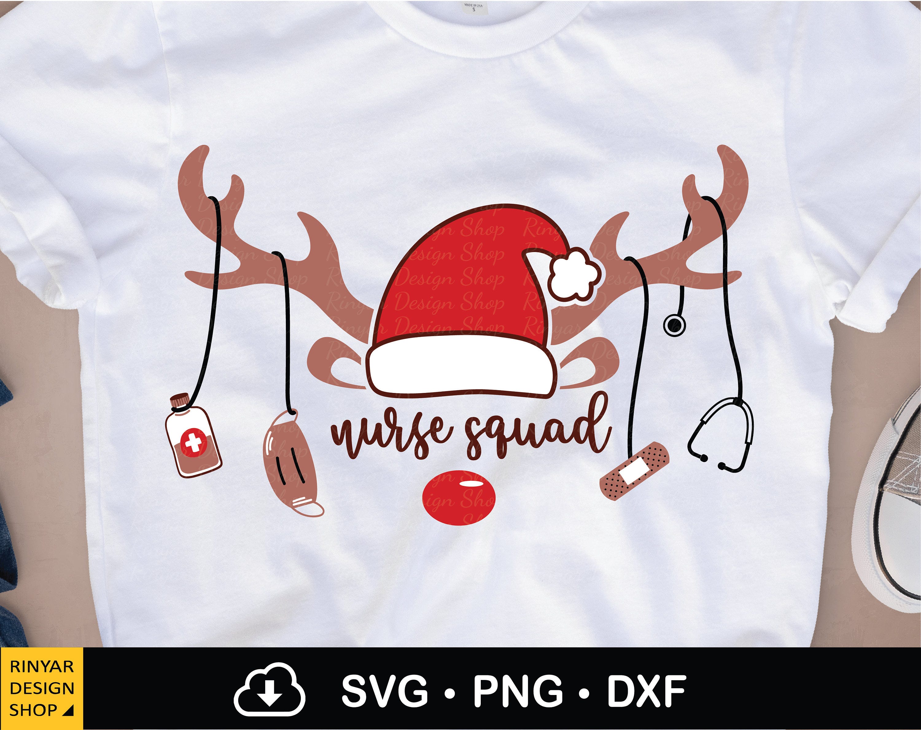 Nurse Squad Svg, Nurse Christmas Shirt, Reindeer with Stethoscope Svg, Christmas Reindeer Nurse Svg, Png Print Sublimation, Cricut File
