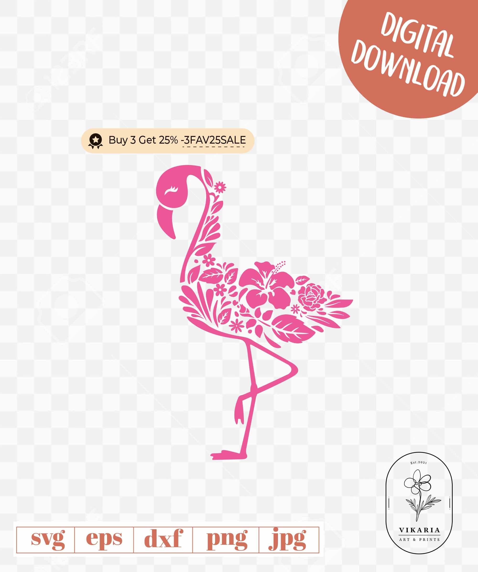 Floral Flamingo Svg, Pink Flamingo SVG, Flamingo SVG cut file, Flamingo Clipart for Tropical Summer Beach Craft Projects, flamingo decal svg